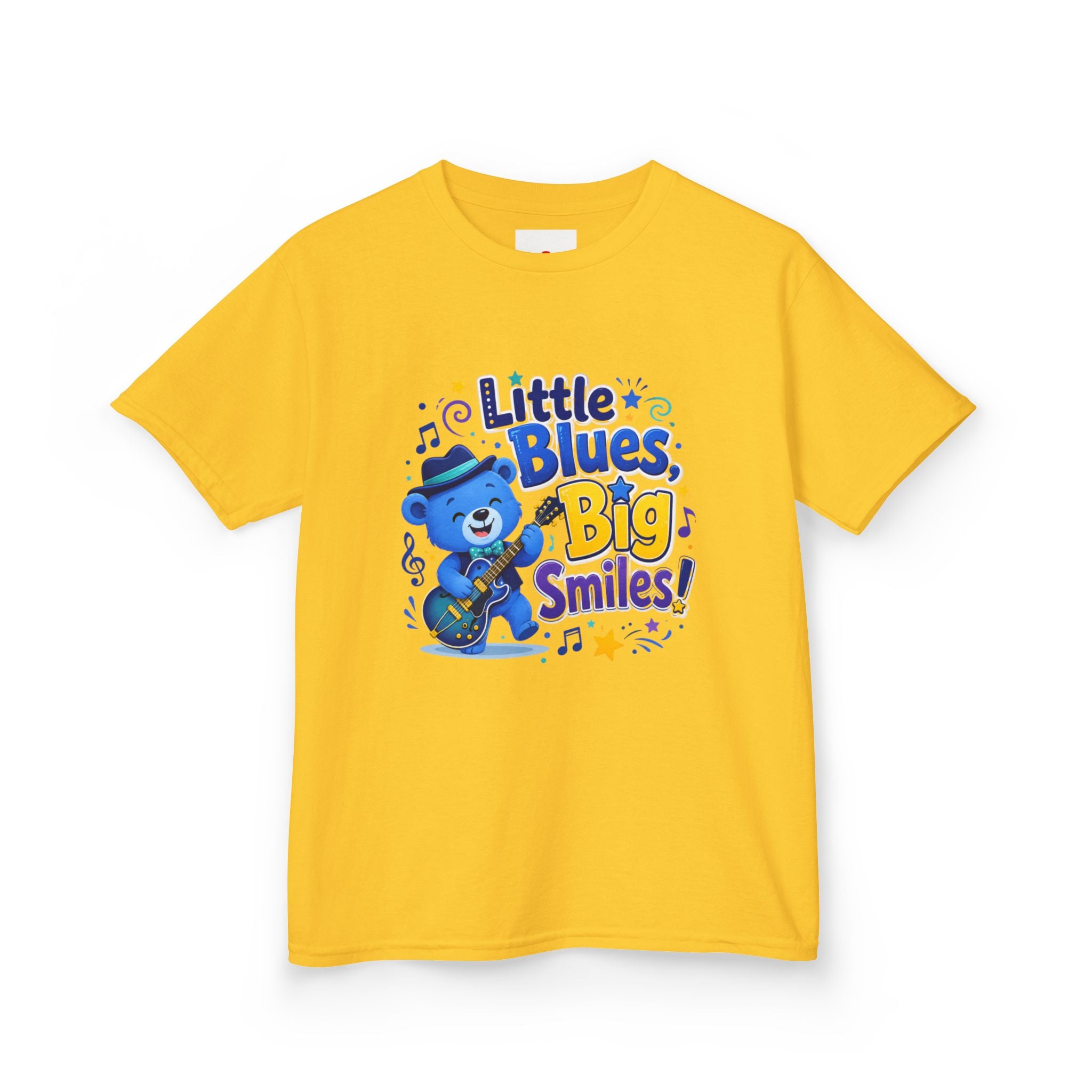 Kids Tee — "Little Blues, Big Smiles!" Guitar-Bear Graphic