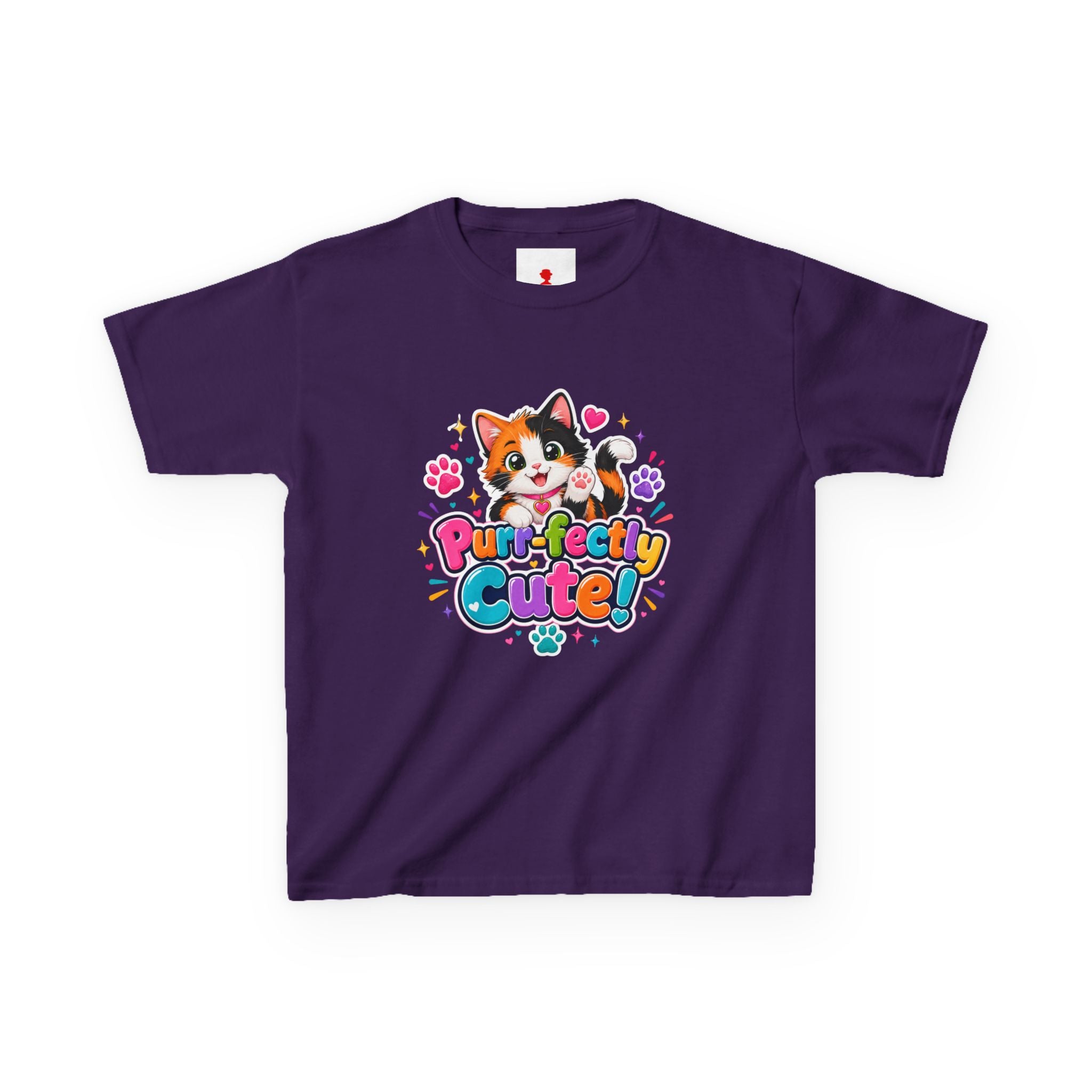 Kids T-Shirt — “Purr-fectly Cute!” Calico Kitten Graphic Tee for Children