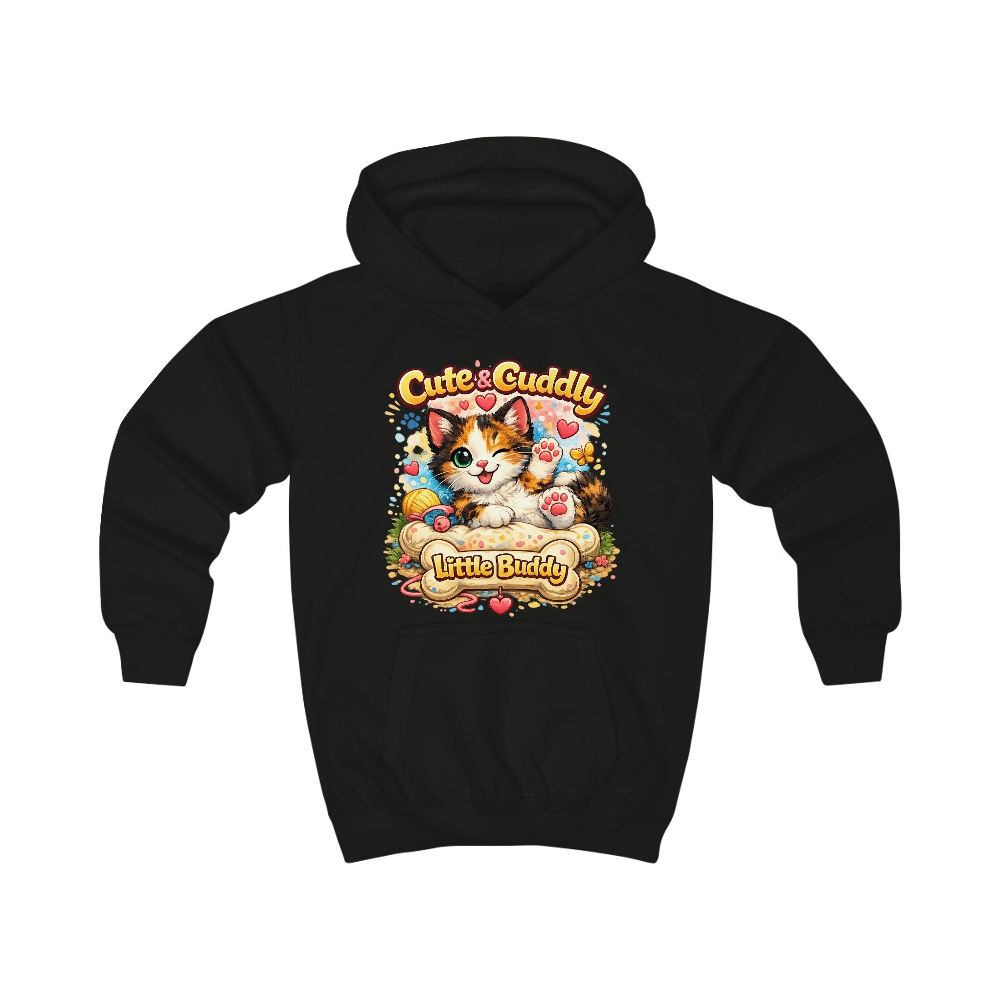 Kids Hoodie — "Cute & Cuddly Little Buddy" Cat Graphic Hoodie for Children