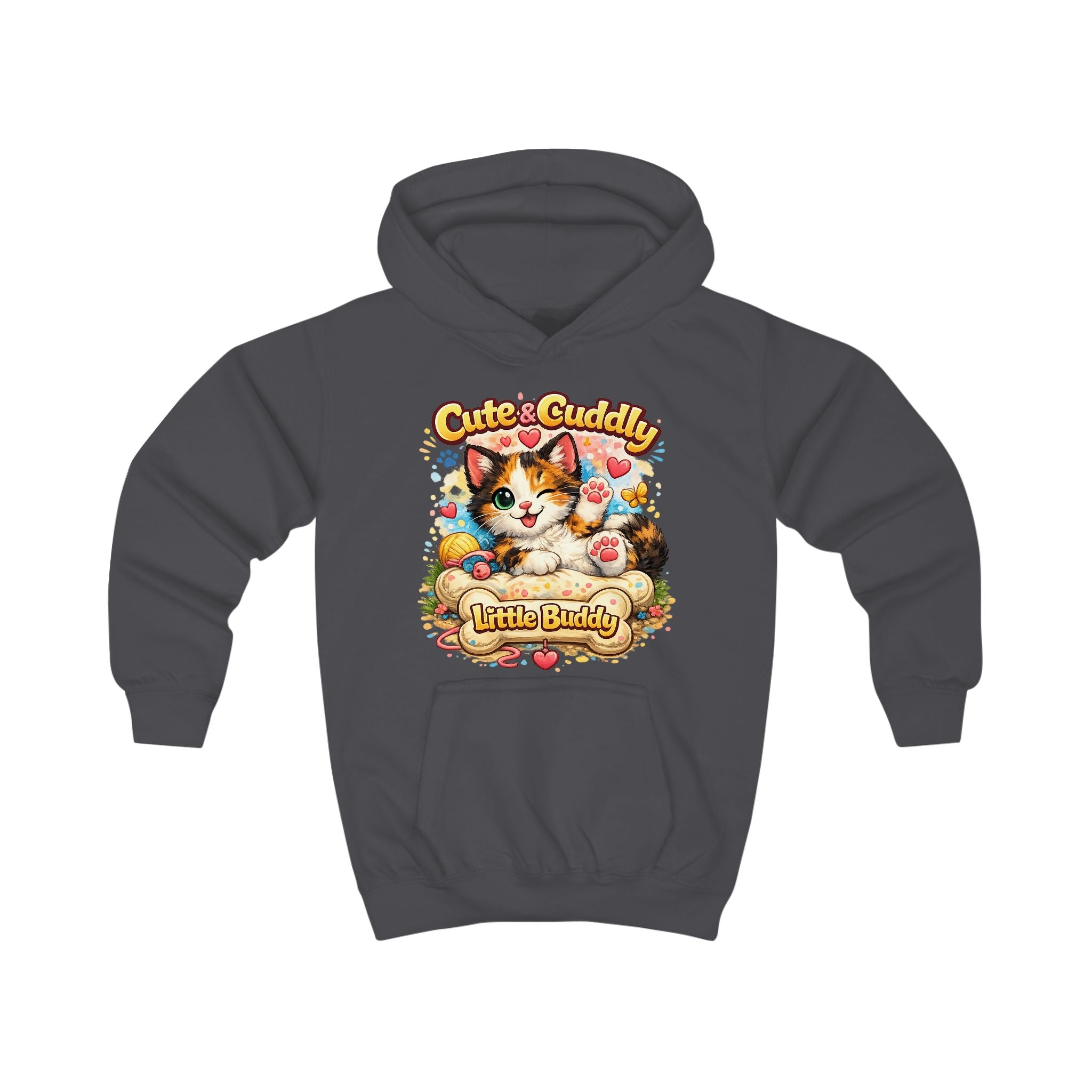 Kids Hoodie — "Cute & Cuddly Little Buddy" Cat Graphic Hoodie for Children