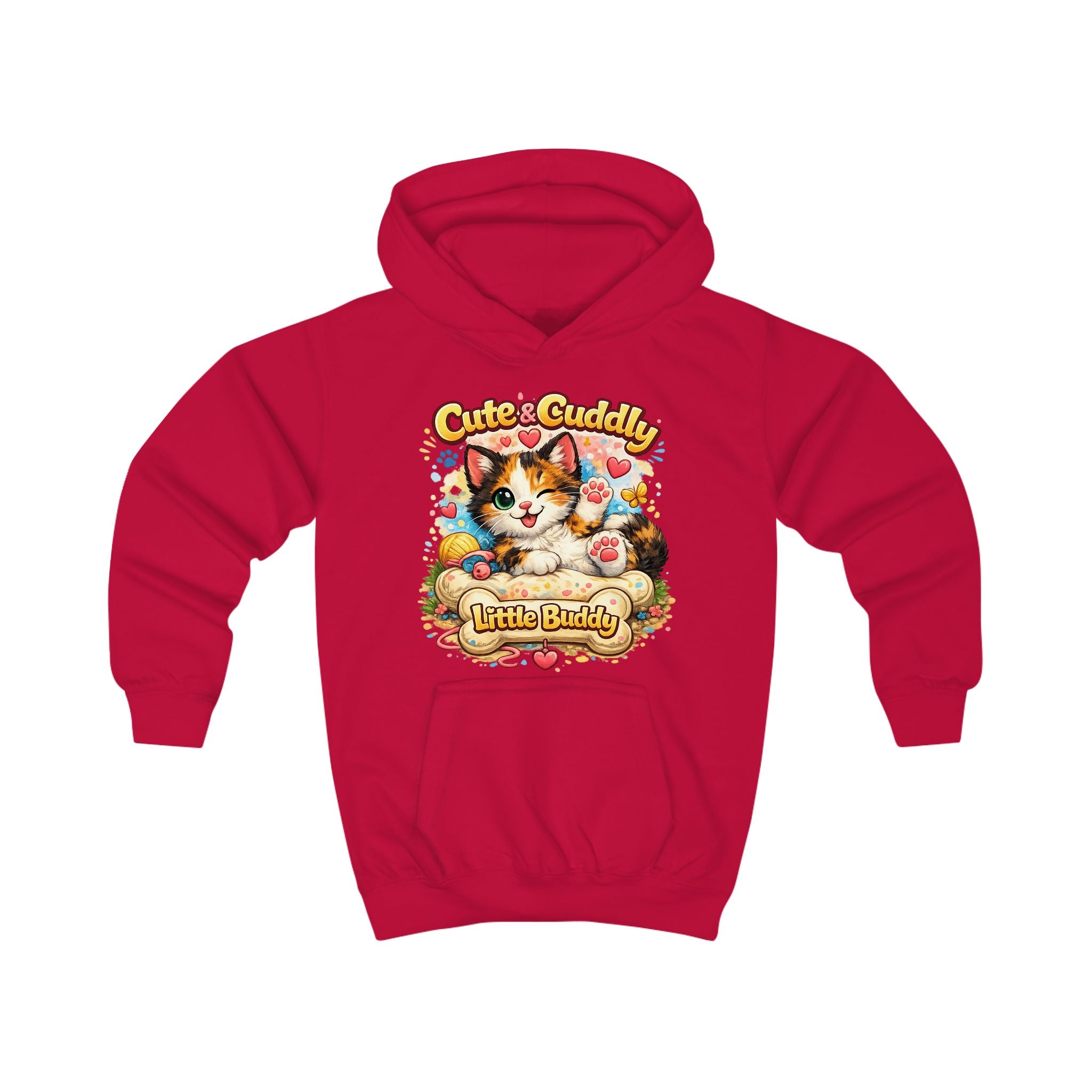 Kids Hoodie — "Cute & Cuddly Little Buddy" Cat Graphic Hoodie for Children