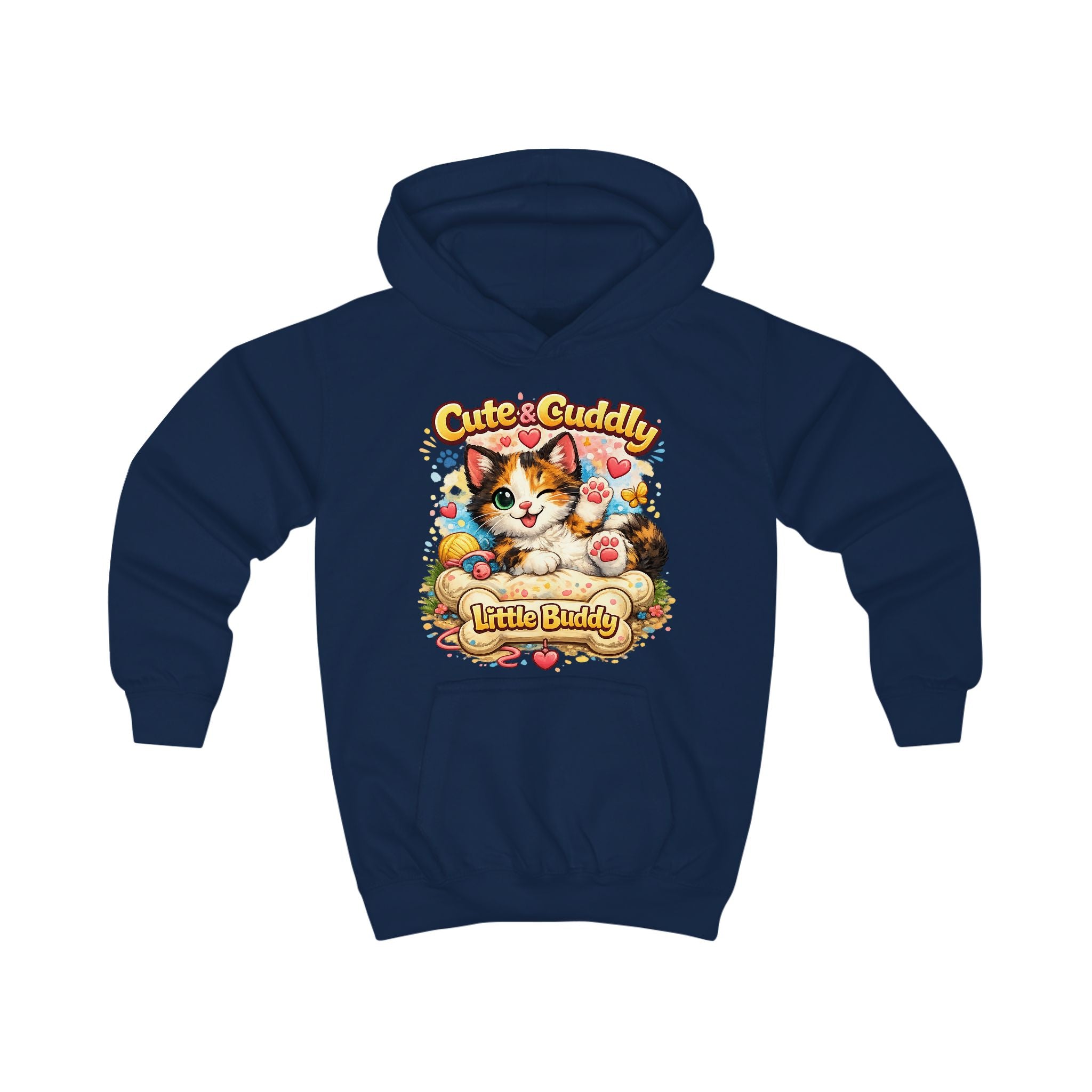 Kids Hoodie — "Cute & Cuddly Little Buddy" Cat Graphic Hoodie for Children