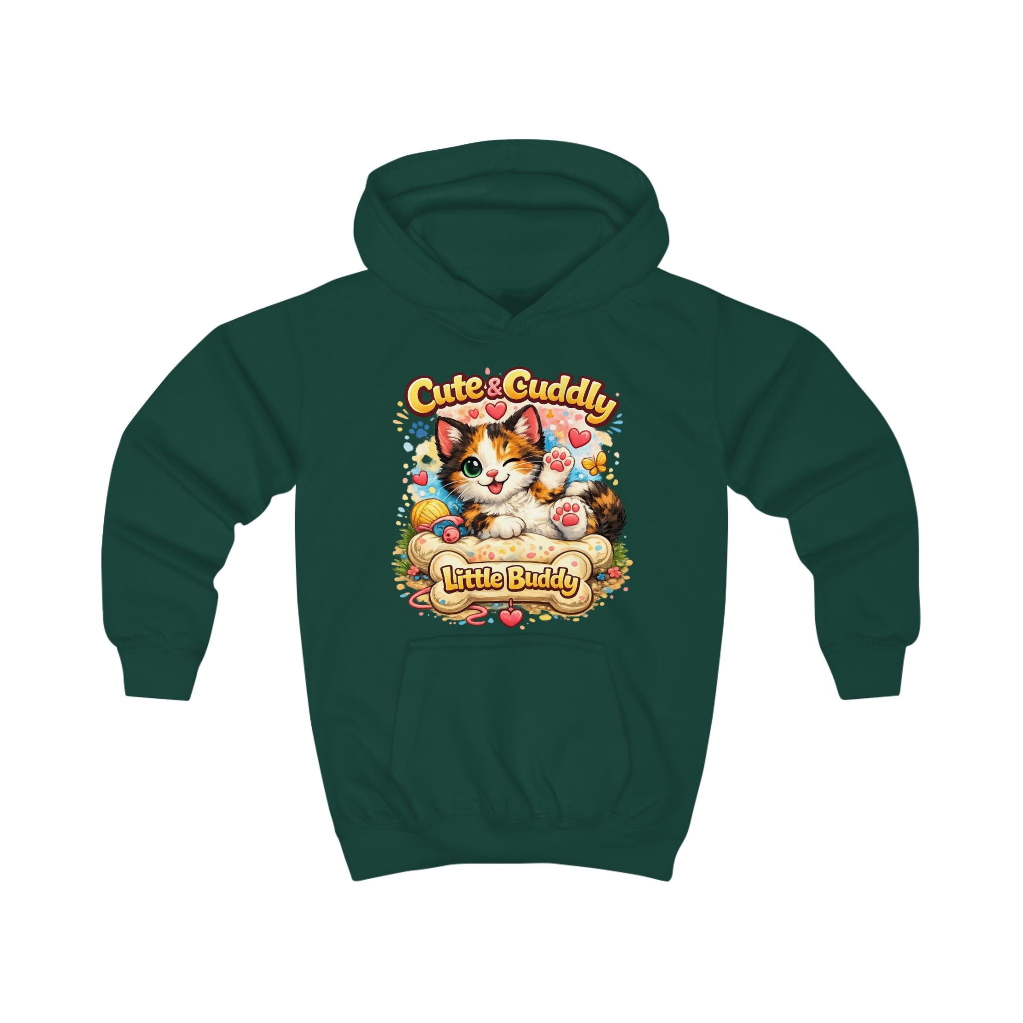 Kids Hoodie — "Cute & Cuddly Little Buddy" Cat Graphic Hoodie for Children