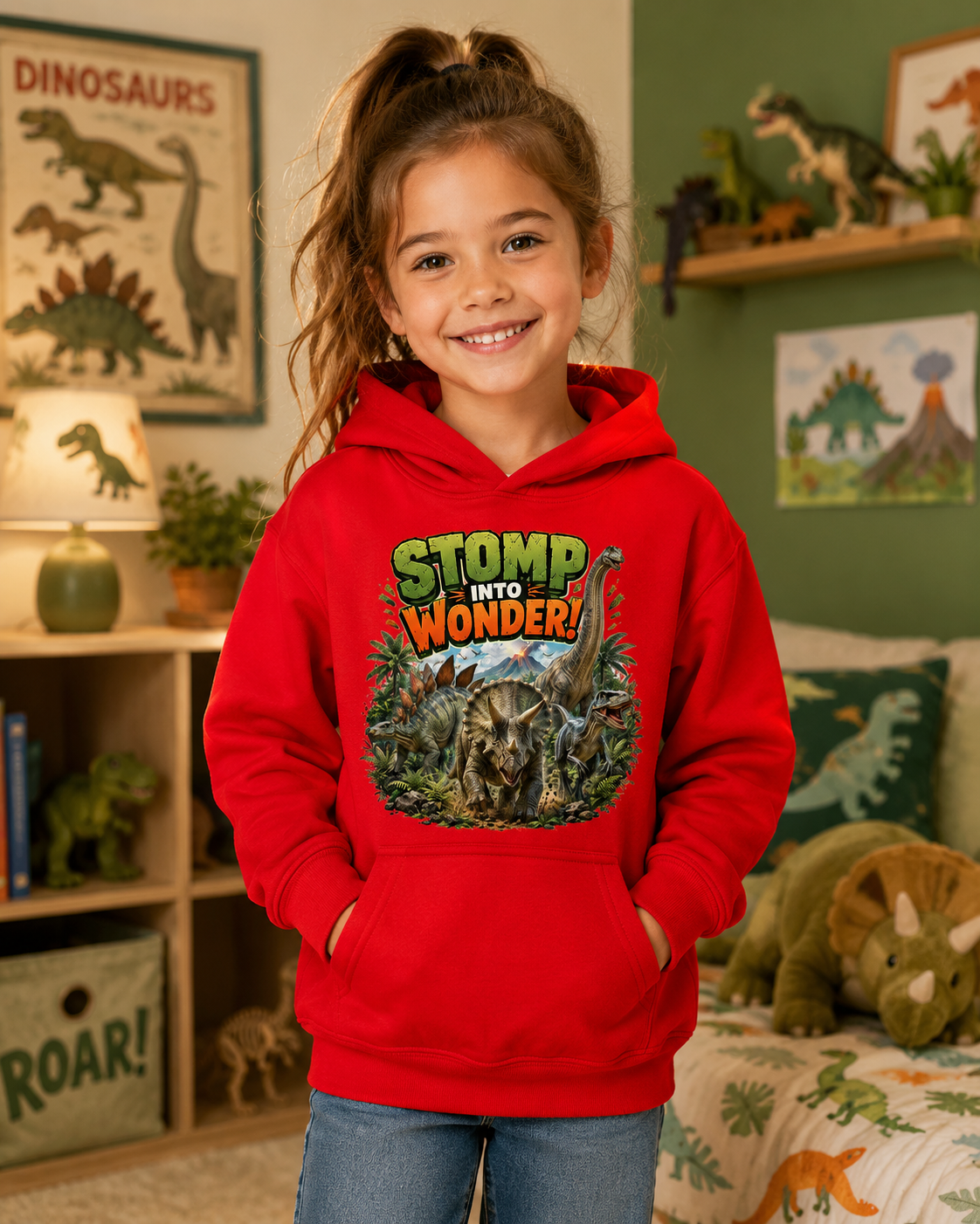 Kids Hoodie — "Stomp Into Wonder" Dinosaur Graphic Pullover