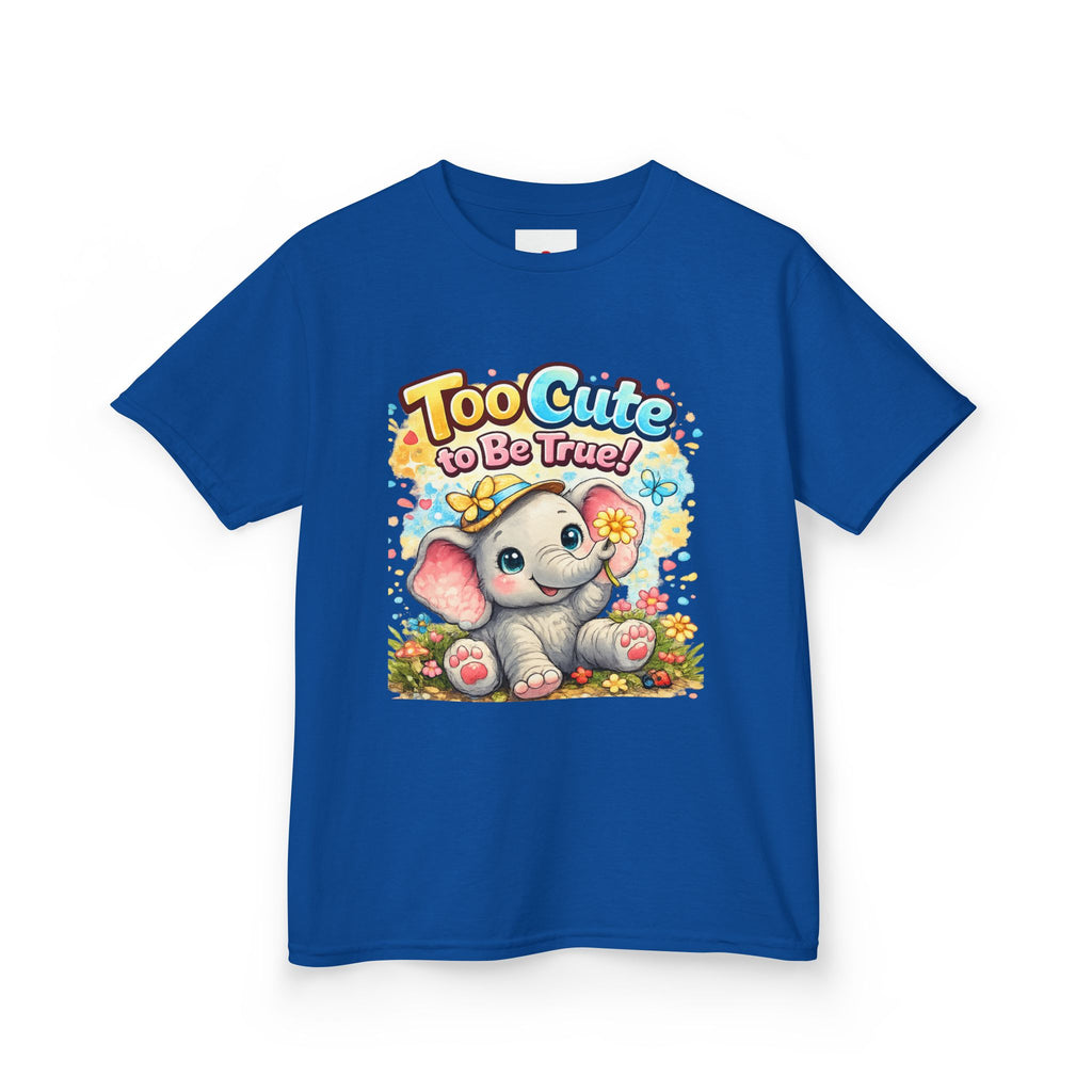 Kids Tee — "Too Cute to Be True" Elephant Graphic