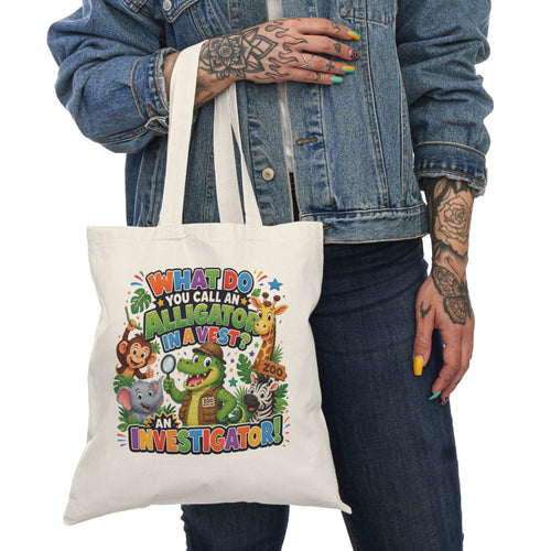 Alligator Investigator Tote Bag | Cute Jungle Animals, Kid Joke Design