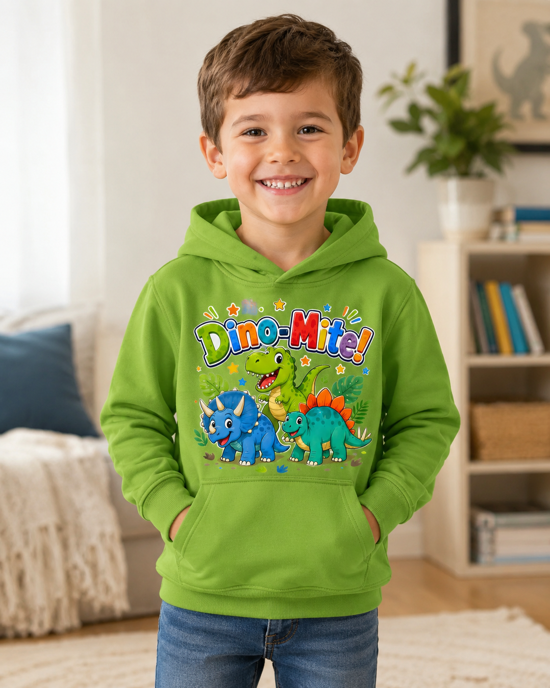 Dino-Mite! Kids Hoodie — Cute Colorful Dinosaur Pullover for Toddlers & Kids