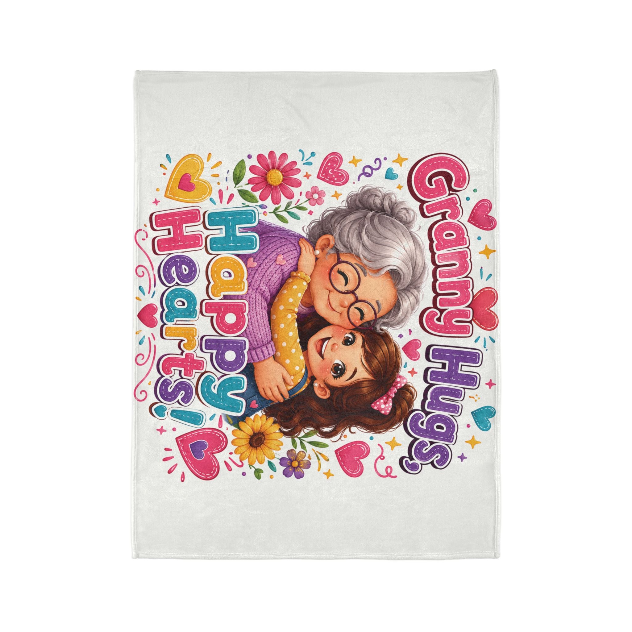 Granny Hugs Happy Hearts Blanket | Polyester Throw, Grandma and Granddaughter Design