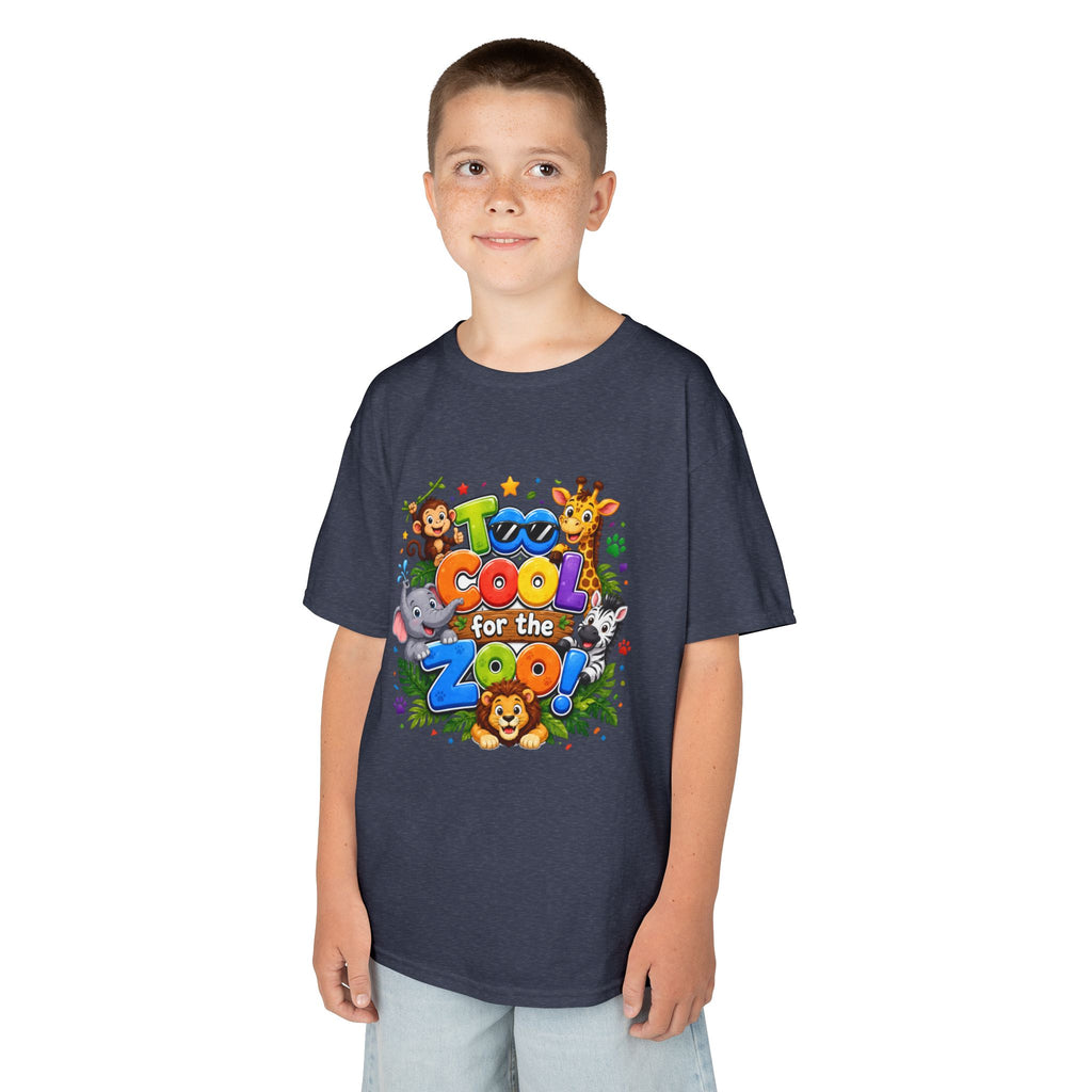 Kids Tee — "Too Cool for the Zoo" Colorful Animal Graphic