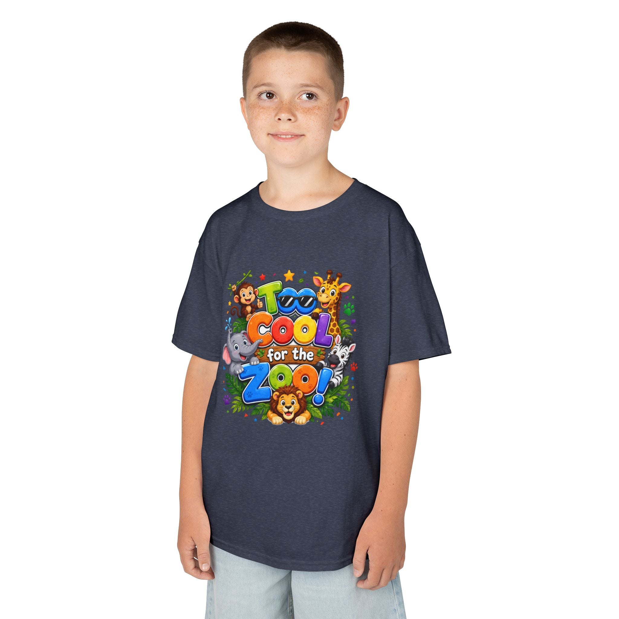 Kids Tee — "Too Cool for the Zoo" Colorful Animal Graphic