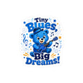 Tiny Blues Big Dreams Sticker — Cute Blue Bear Guitar Kiss-Cut Vinyl Decal