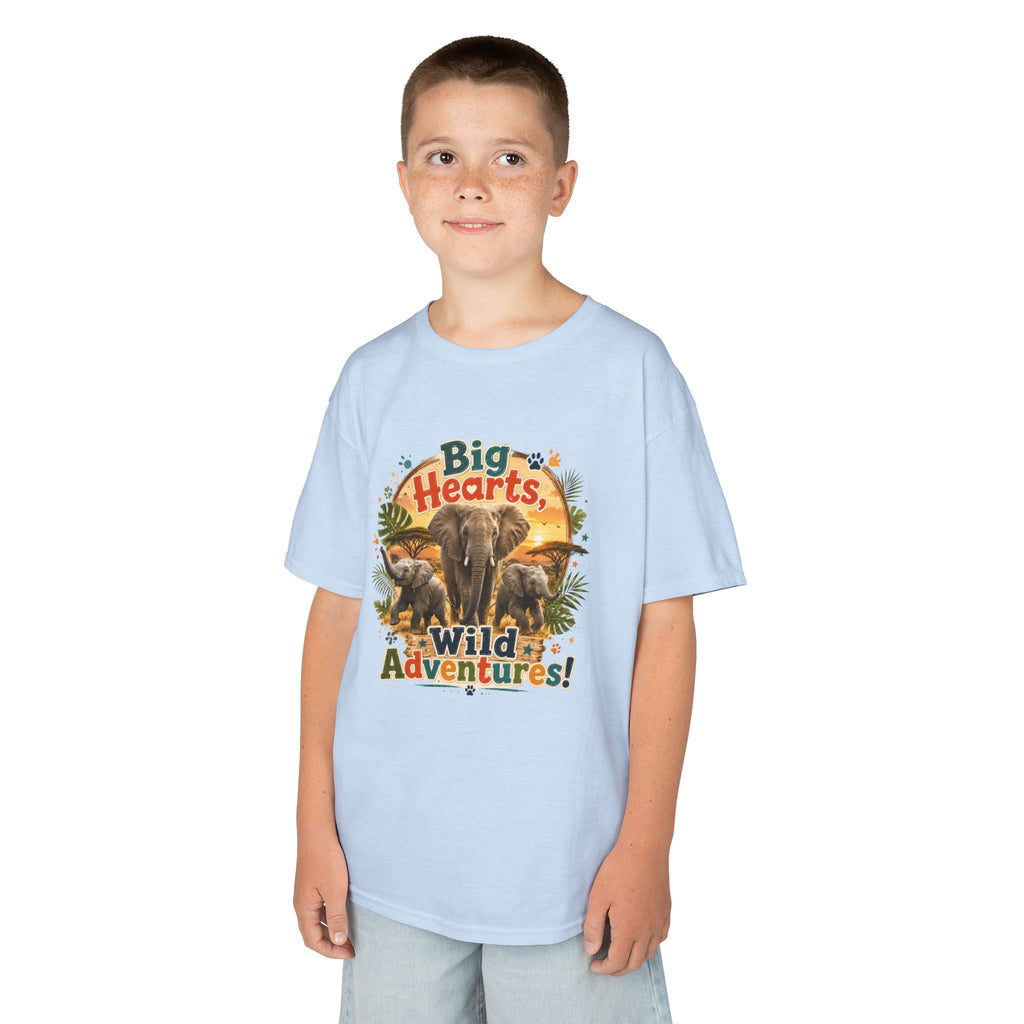 Kids T-Shirt — “Big Hearts, Wild Adventures!” Elephant Safari Shirt for Kids, Cute Animal Adventure Tee