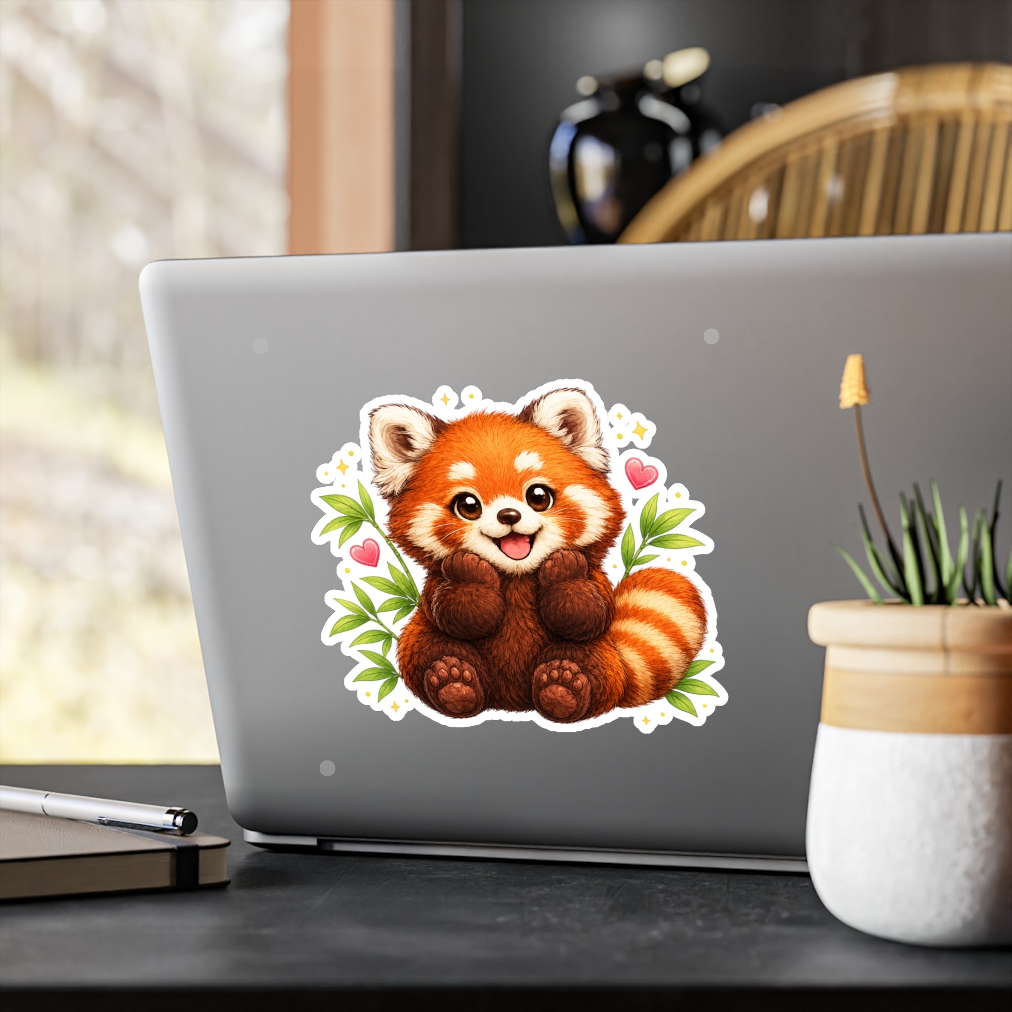 Red Panda Kiss-Cut Vinyl Sticker — Cute Cartoon Animal Decal for Laptops, Water Bottles & Windows