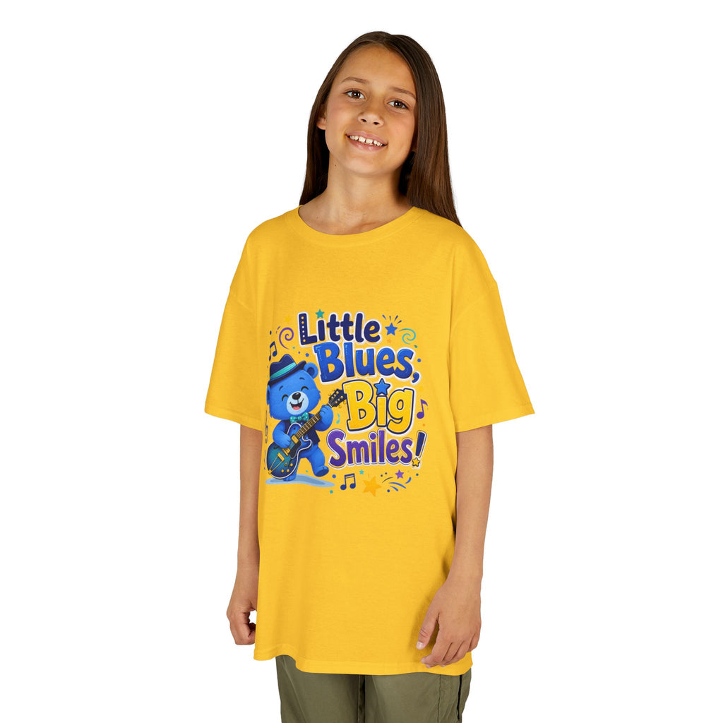 Kids Tee — "Little Blues, Big Smiles!" Guitar-Bear Graphic
