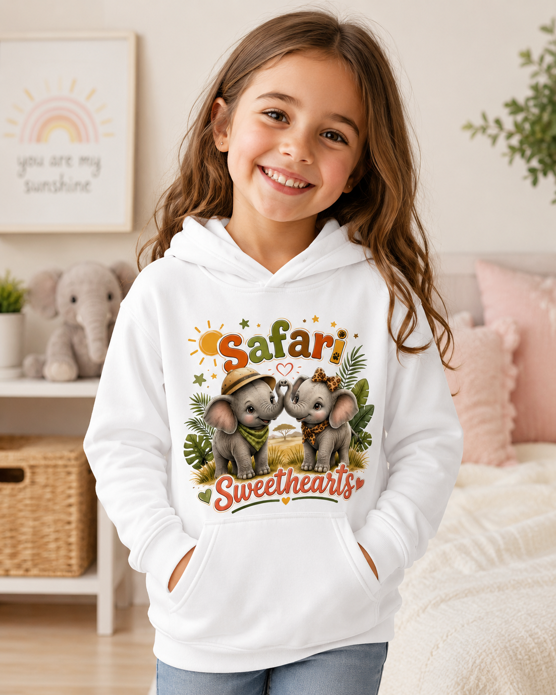 Safari Sweethearts Kids Hoodie – Cute Elephant Jungle Pullover for Toddlers & Kids