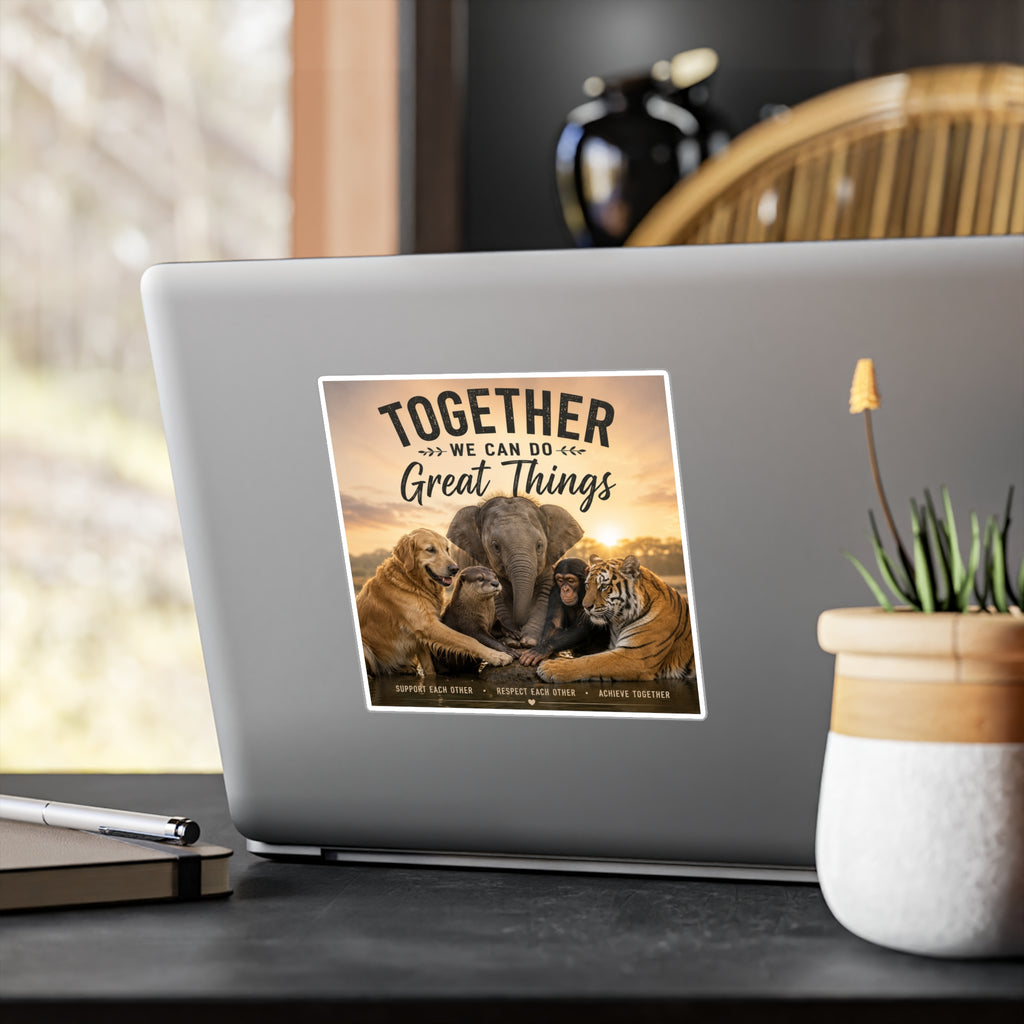 Kiss-Cut Vinyl Decal — "Together We Can Do Great Things" Animal Unity Sticker