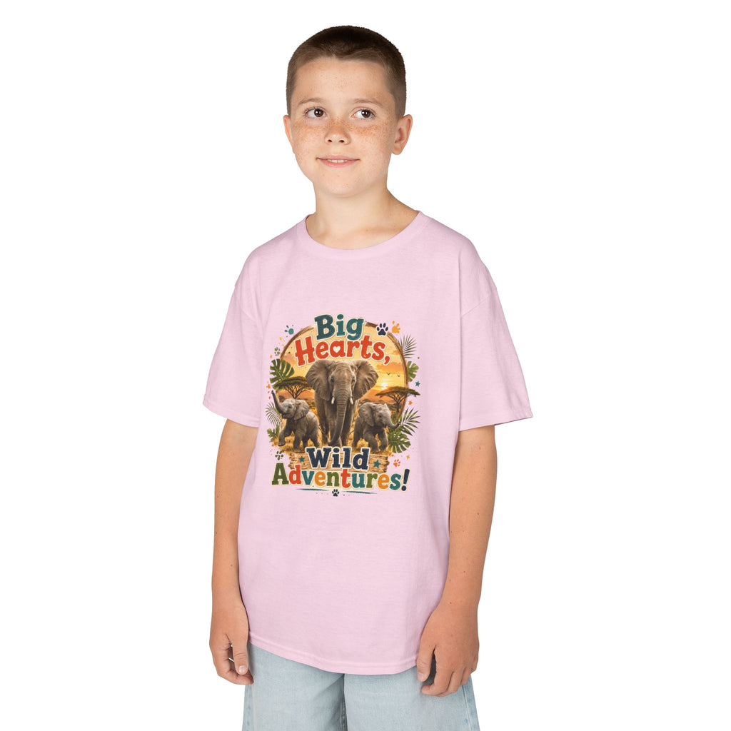 Kids T-Shirt — “Big Hearts, Wild Adventures!” Elephant Safari Shirt for Kids, Cute Animal Adventure Tee