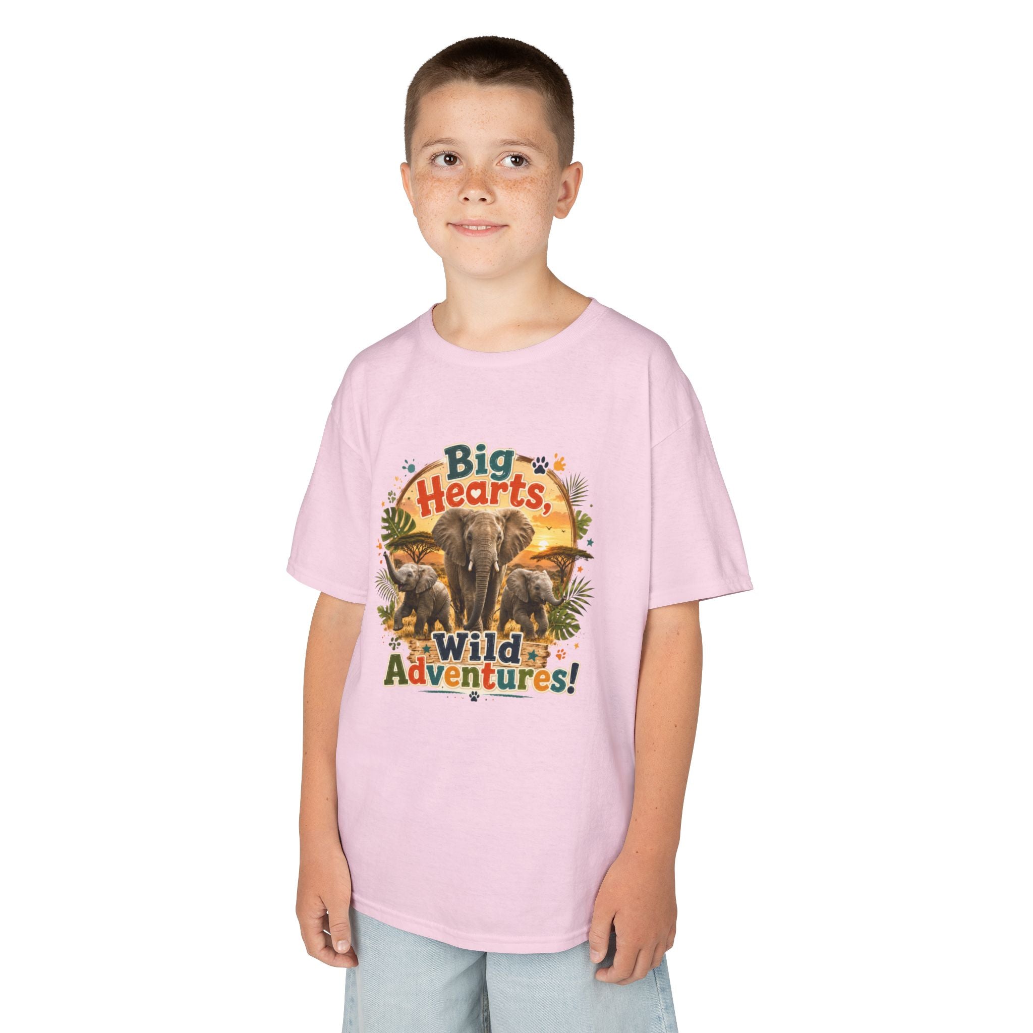 Kids T-Shirt — “Big Hearts, Wild Adventures!” Elephant Safari Shirt for Kids, Cute Animal Adventure Tee