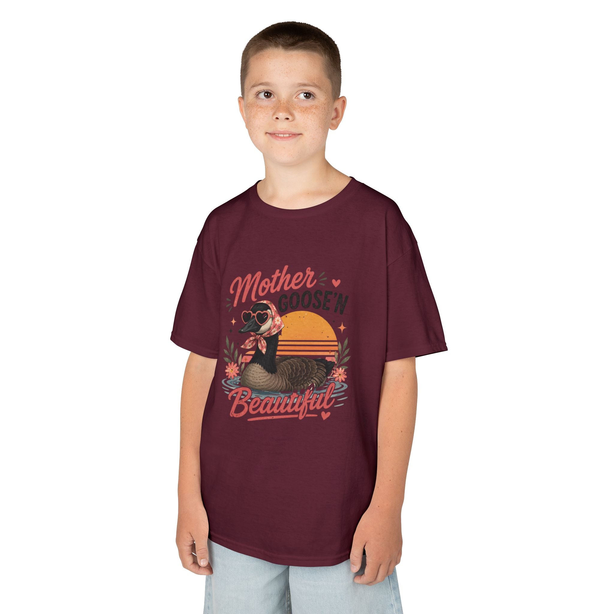 Kids Tee — "Mother Goose'n Beautiful" Cute Vintage Goose Graphic
