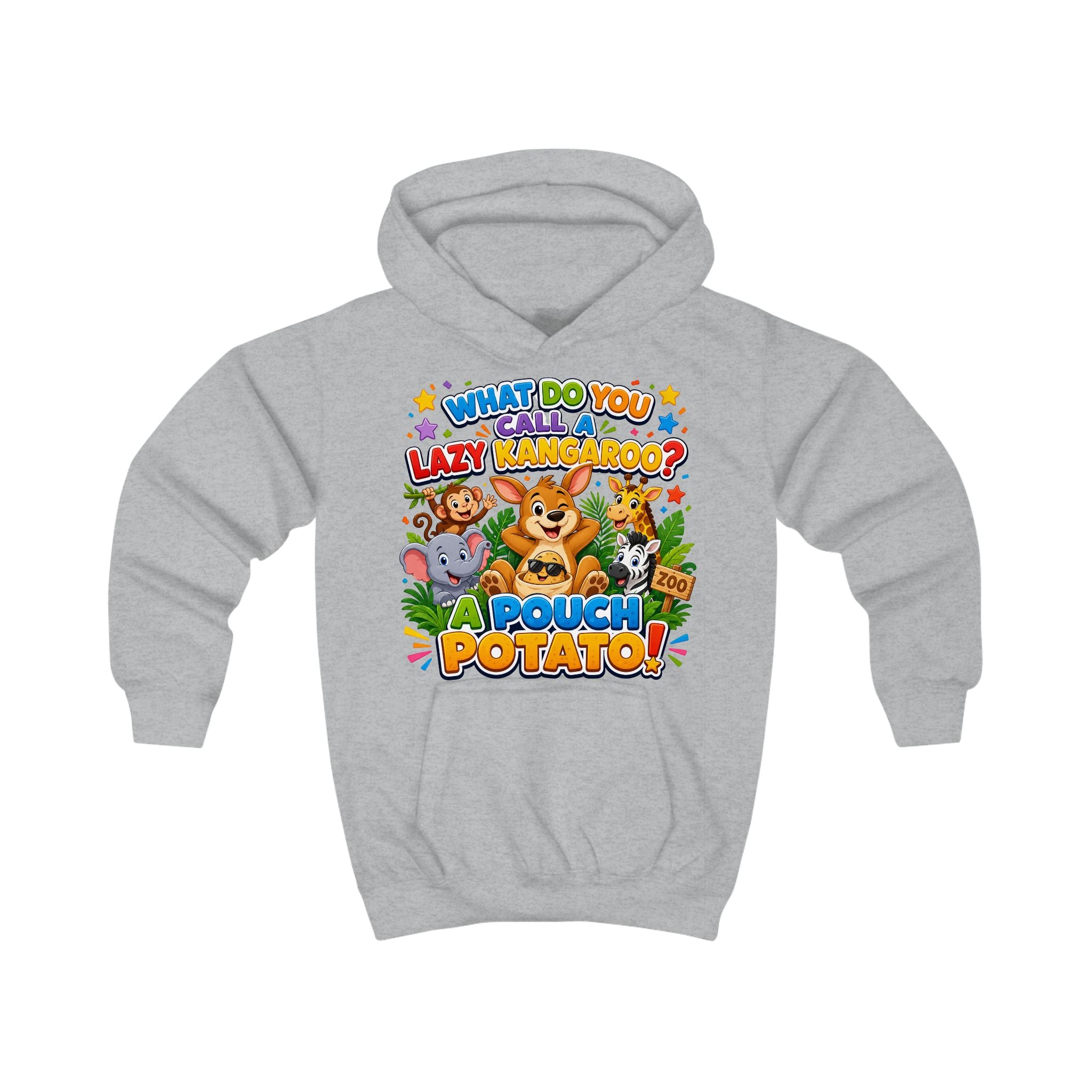 Lazy Kangaroo Pouch Potato Kids Hoodie | Cute Animal Joke Graphic