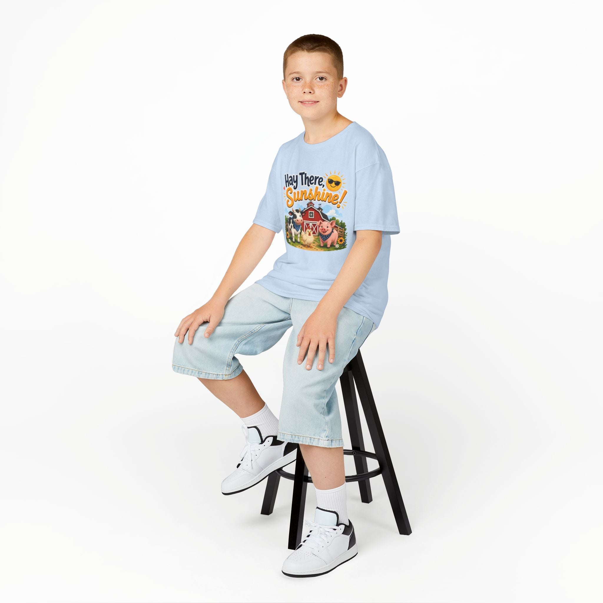 Kids Tee — "Hay There, Sunshine!" Farm Animal Graphic