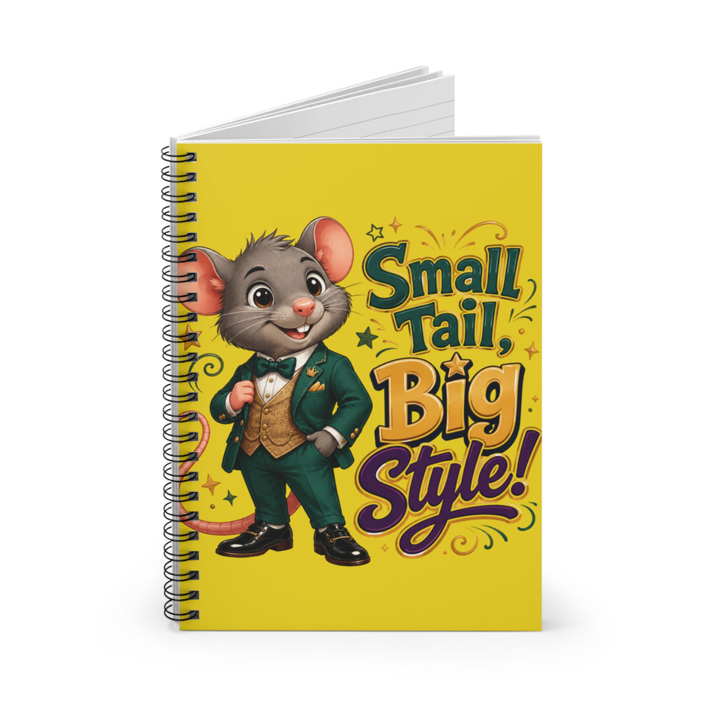 Notebook — "Small Tail, Big Style!" Cute Dressed Mouse Spiral Journal