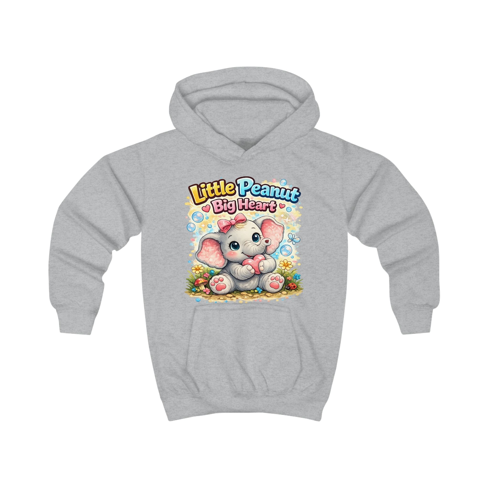 Kids Hoodie - "Little Peanut Big Heart" Cute Baby Elephant Graphic Pullover