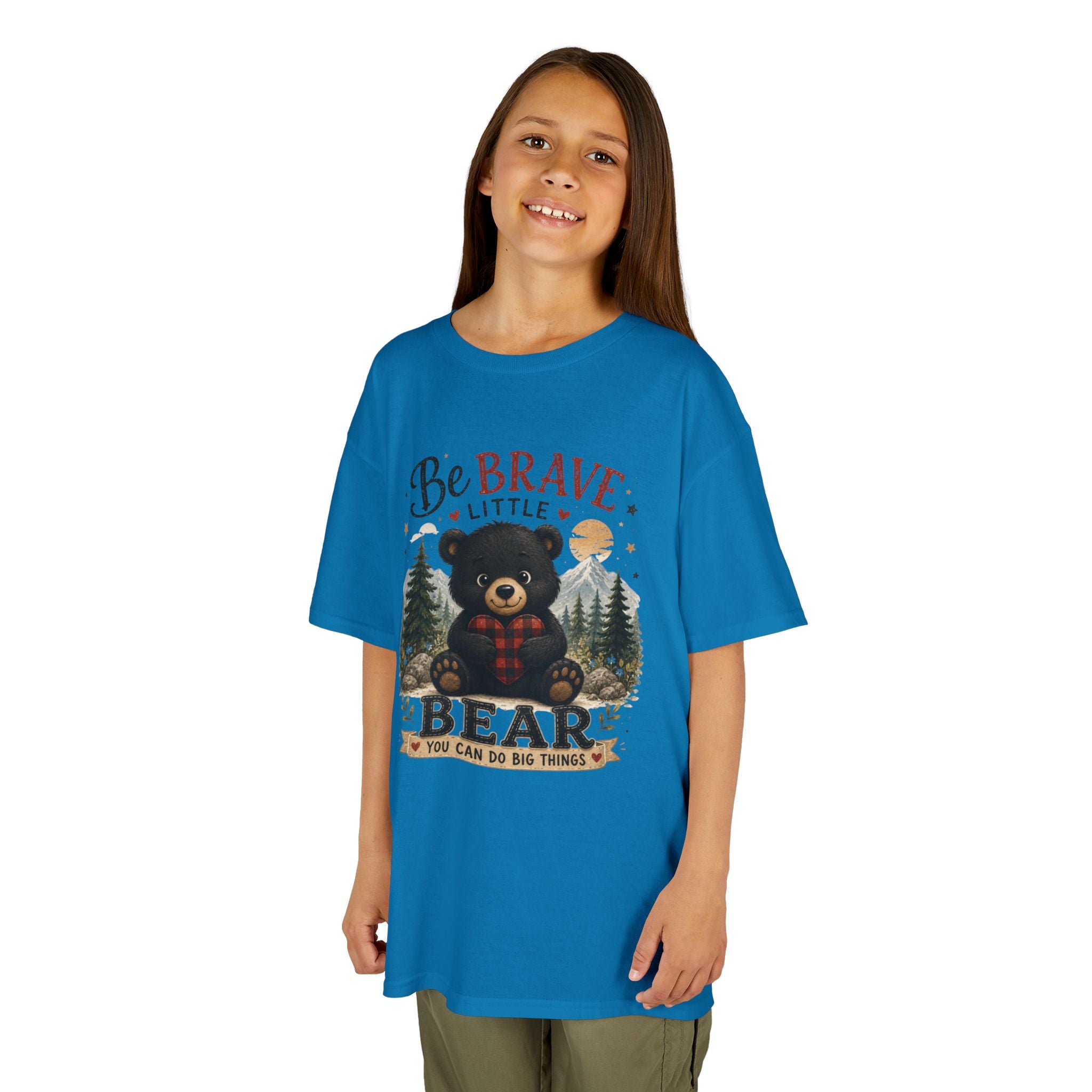 Kids T‑Shirt — "Be Brave Little Bear" Cute Woodland Bear Tee for Children, Inspirational Adventure Gift