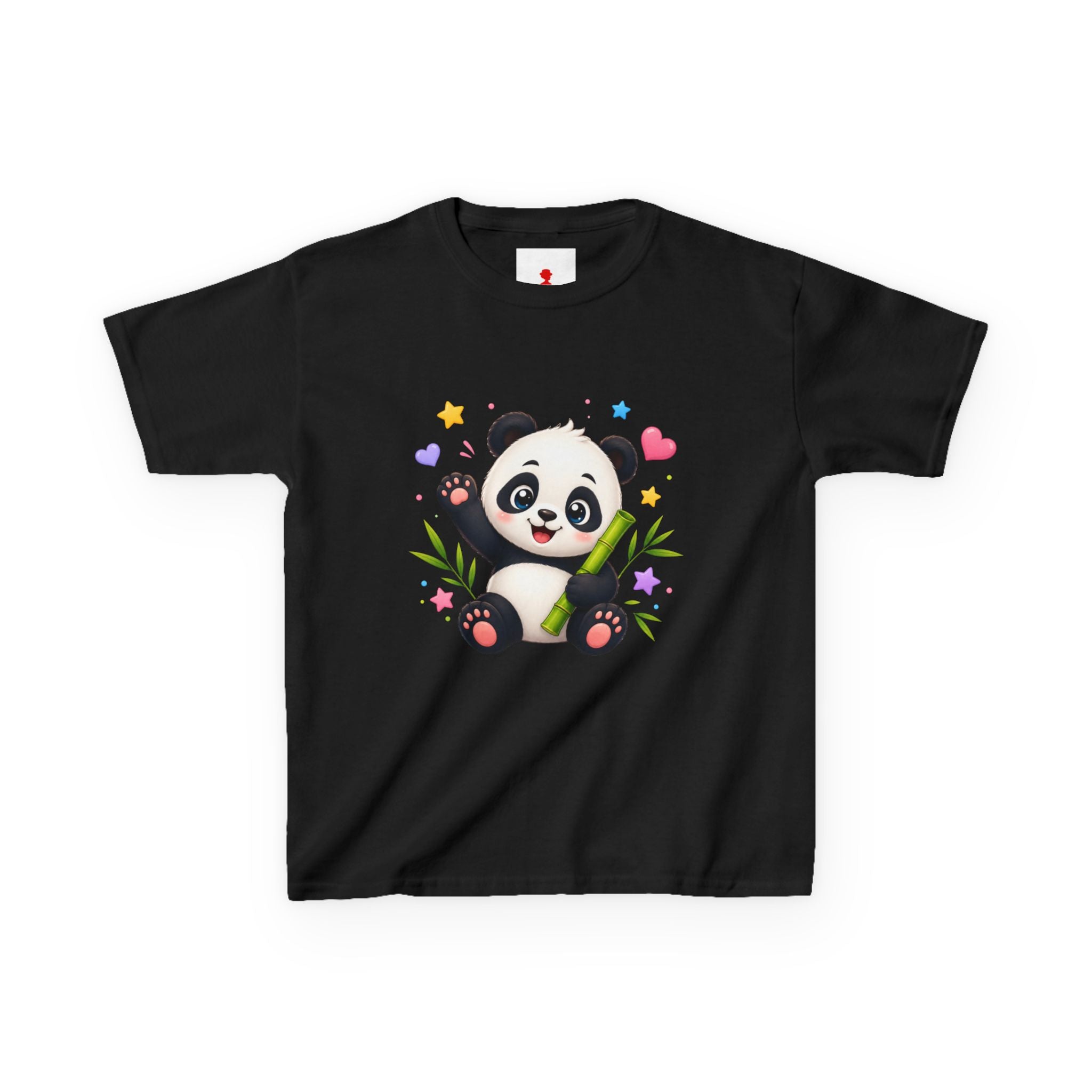 Cute Panda Kids T‑Shirt — Smiling Baby Panda with Hearts & Bamboo