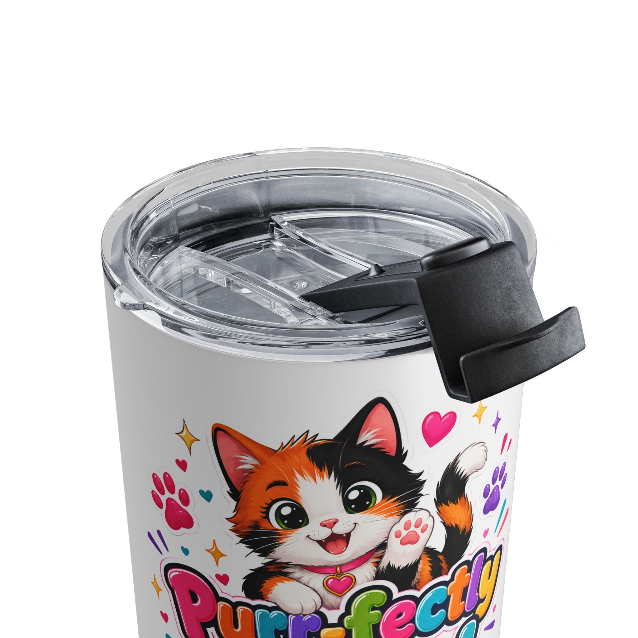 10oz Tumbler — "Purr-fectly Cute" Calico Cat Travel Cup