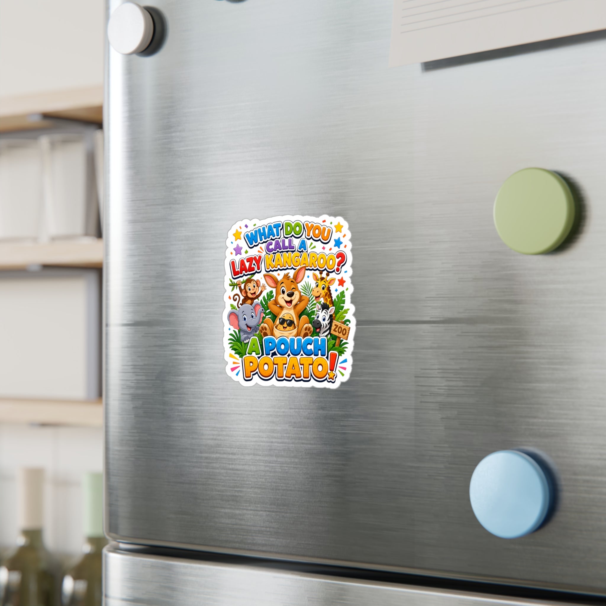 What Do You Call A Lazy Kangaroo? A Pouch Potato Sticker | Kiss-Cut Vinyl Decal