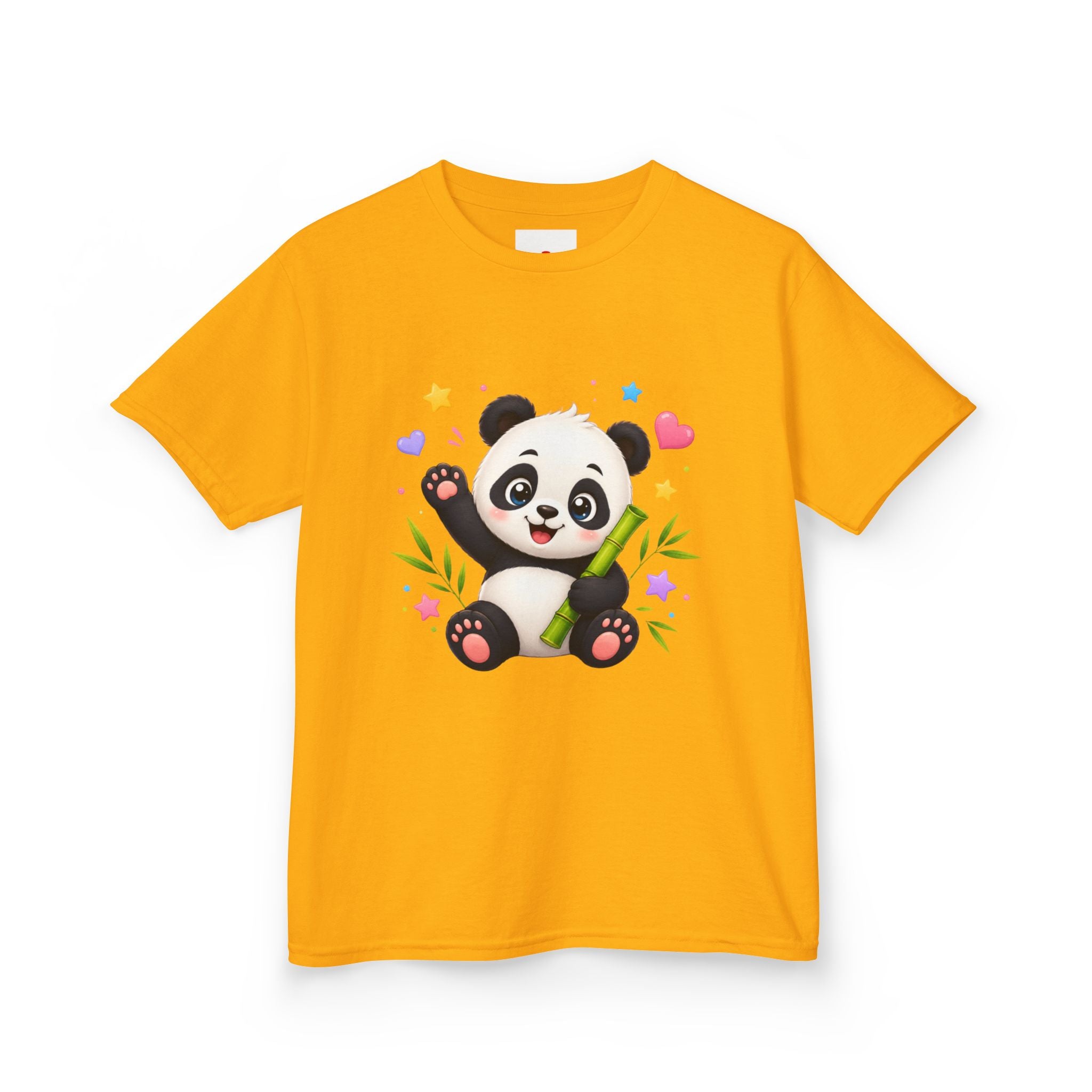 Cute Panda Kids T‑Shirt — Smiling Baby Panda with Hearts & Bamboo