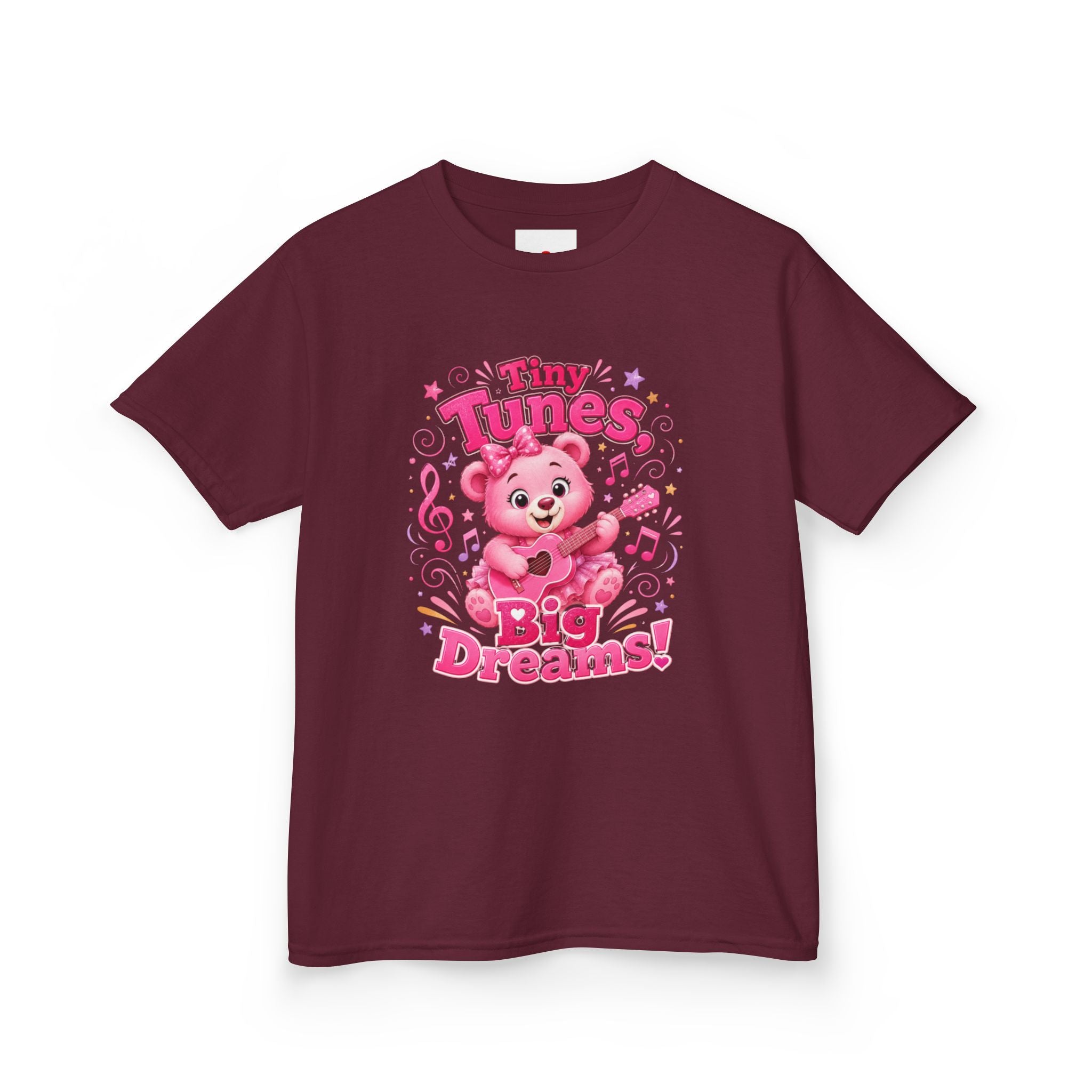 Kids T-Shirt — "Tiny Tunes, Big Dreams" Cute Pink Bear Music Tee
