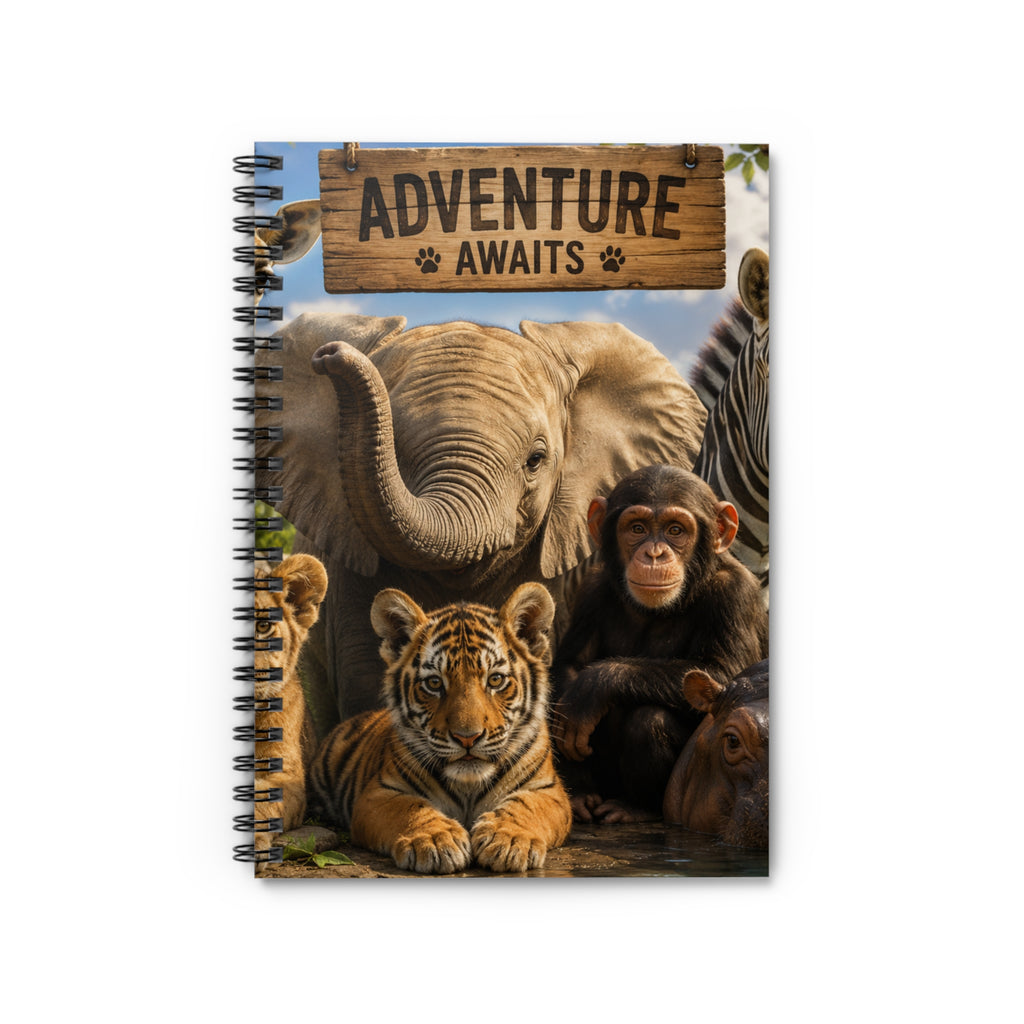 Adventure Awaits Animal Friends Spiral Notebook — Ruled Journal for Kids & Travel Notes