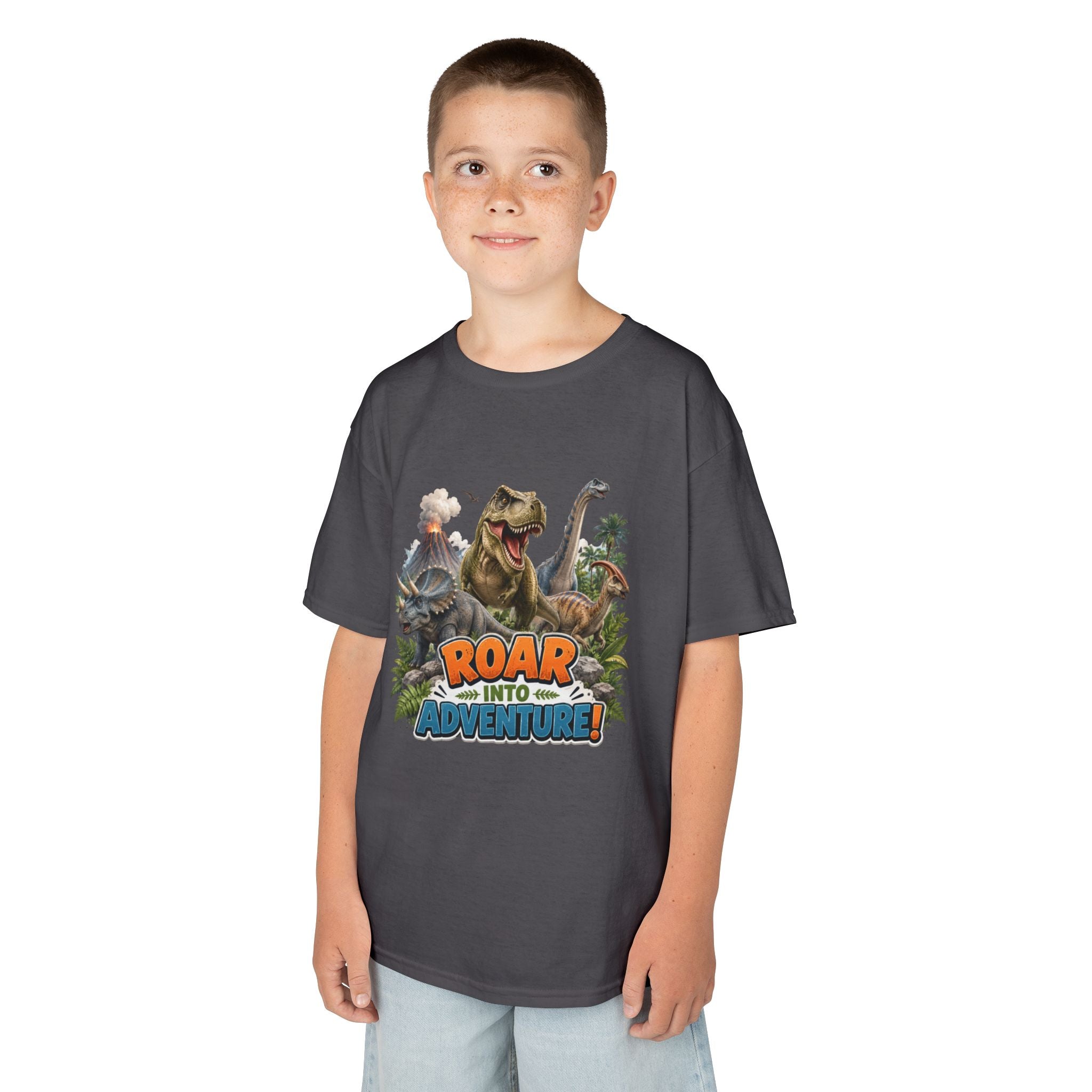 Kids Dinosaur Tee - "Roar Into Adventure" Graphic Shirt for Boys & Girls