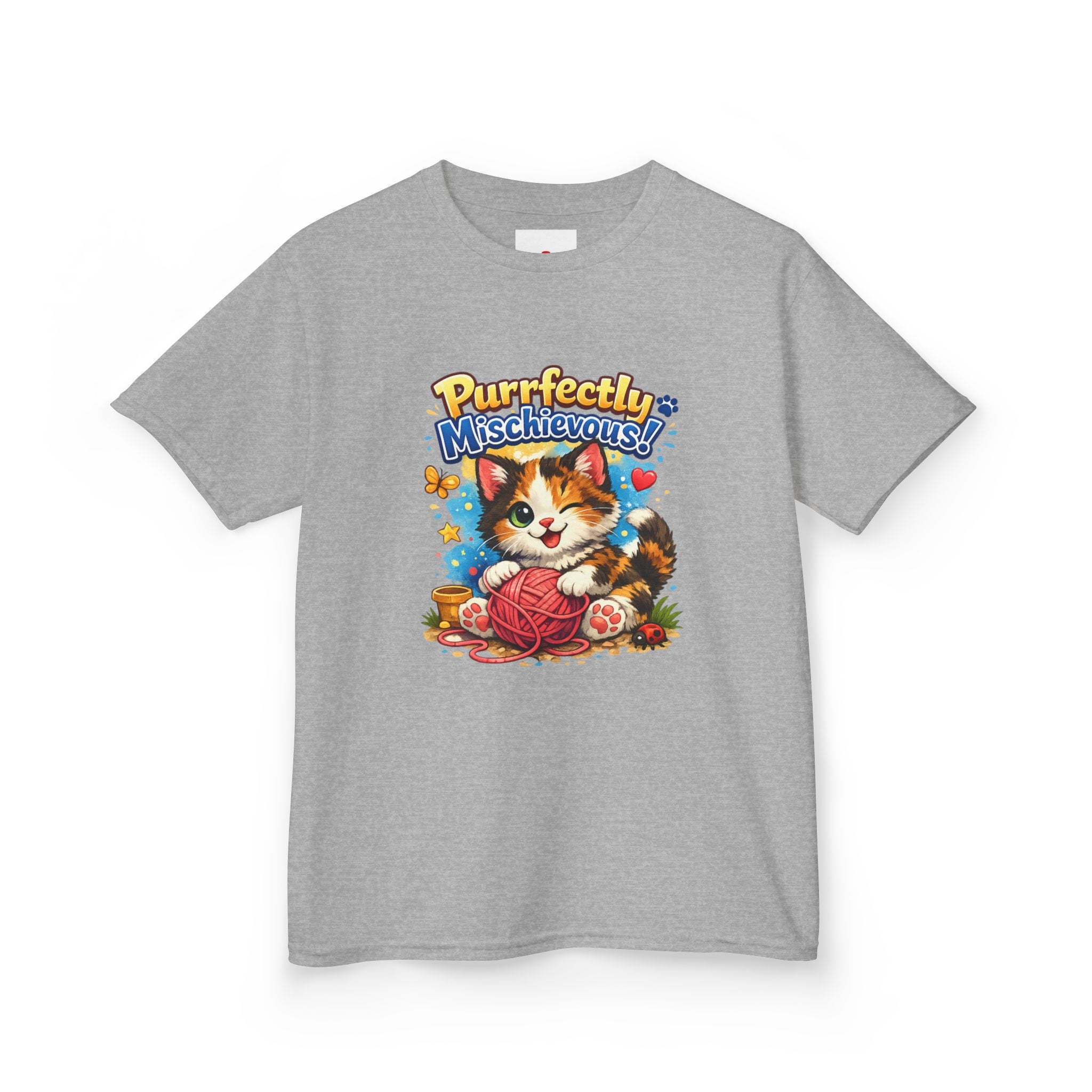 Kids T-Shirt — "Purrfectly Mischievous" Cute Kitten Playing with Yarn