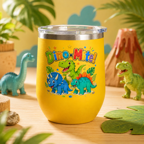 "Dino-Mite!" Cute Kids Dinosaur 12oz Insulated Tumbler