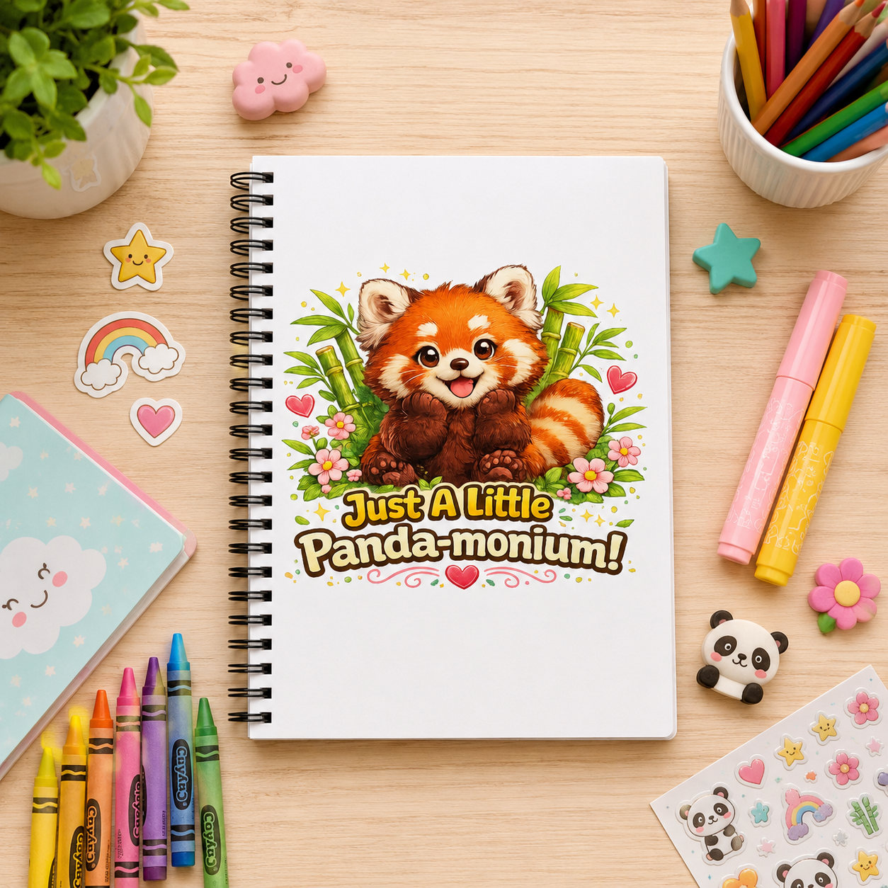 Cute Red Panda Illustration Just A Little Panda-monium Spiral Notebook | Ruled