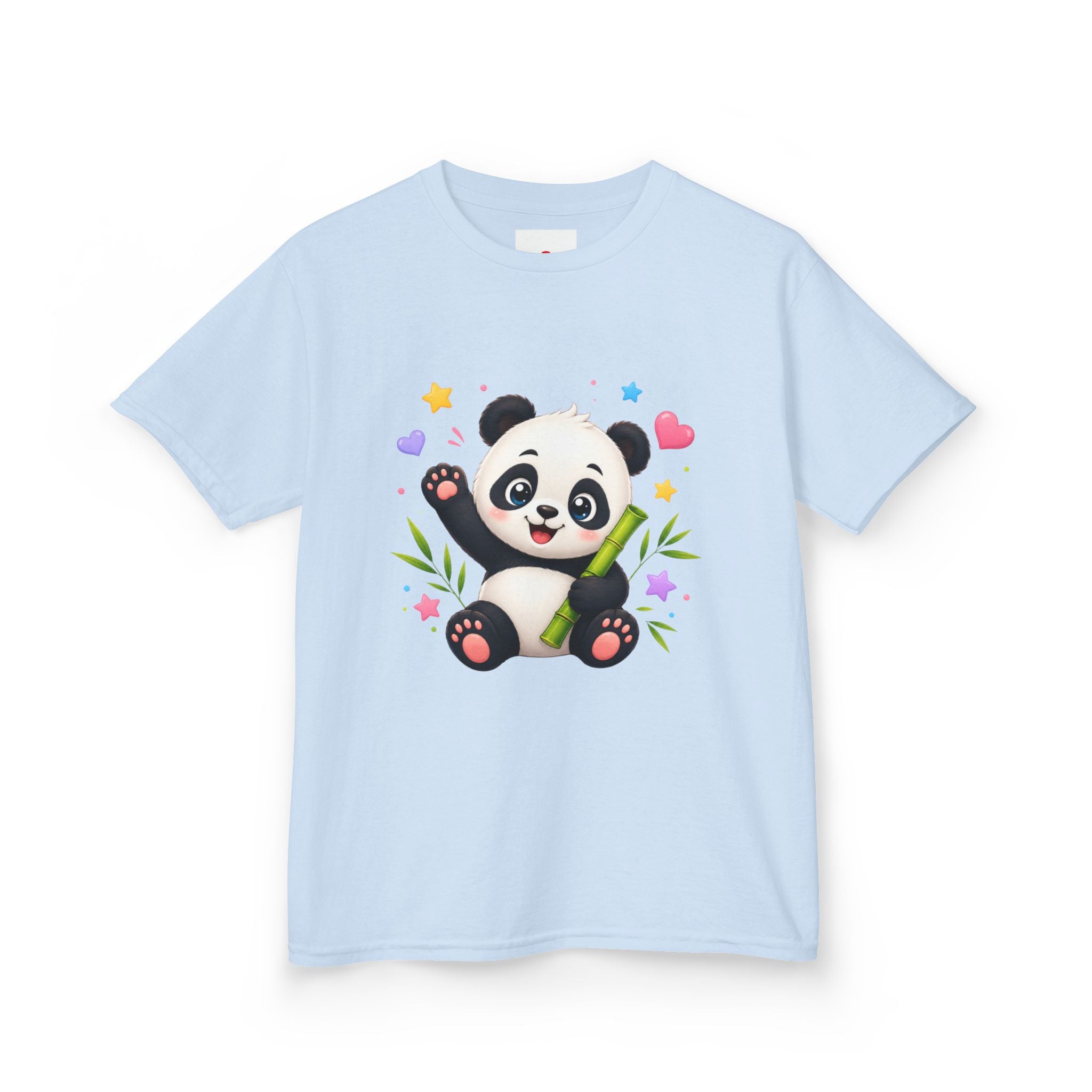 Cute Panda Kids T‑Shirt — Smiling Baby Panda with Hearts & Bamboo