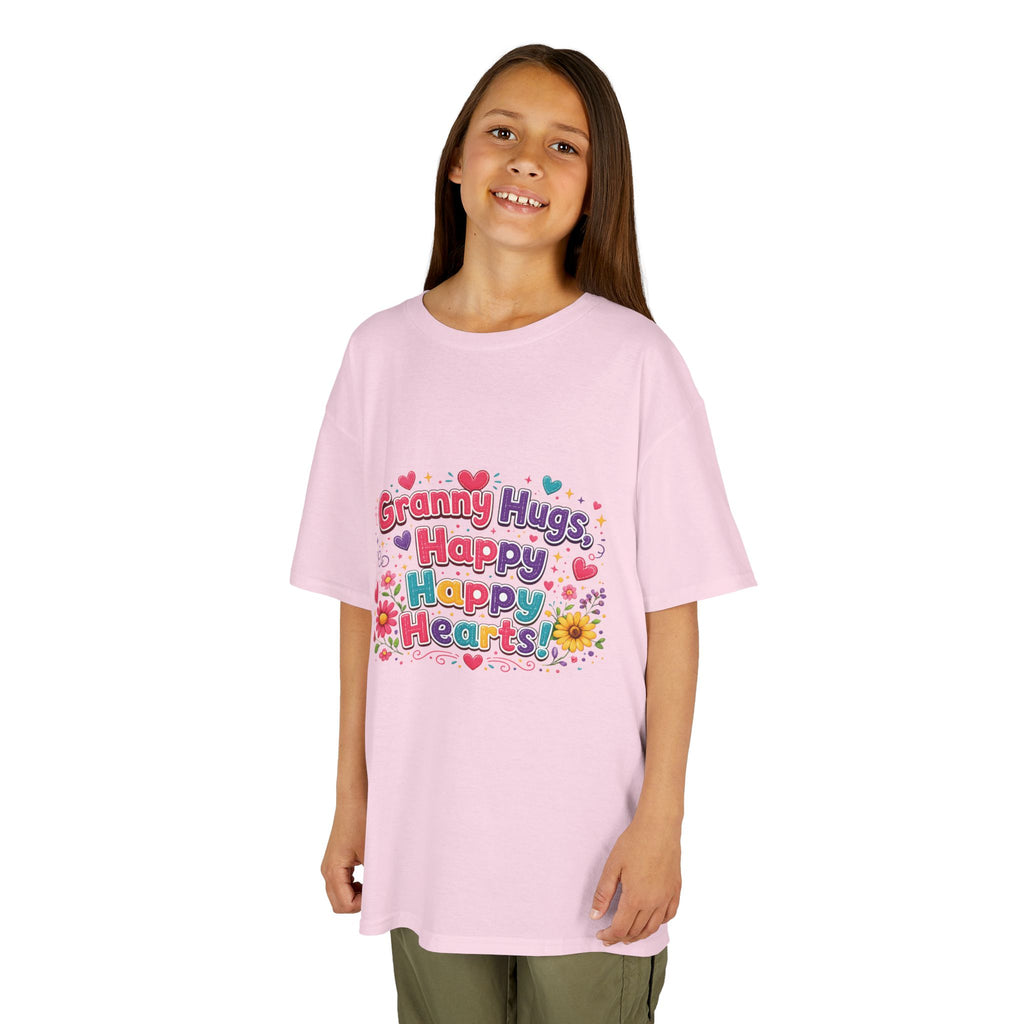 Granny Hugs Happy Hearts Kids Tee | Colorful Floral Kids Shirt