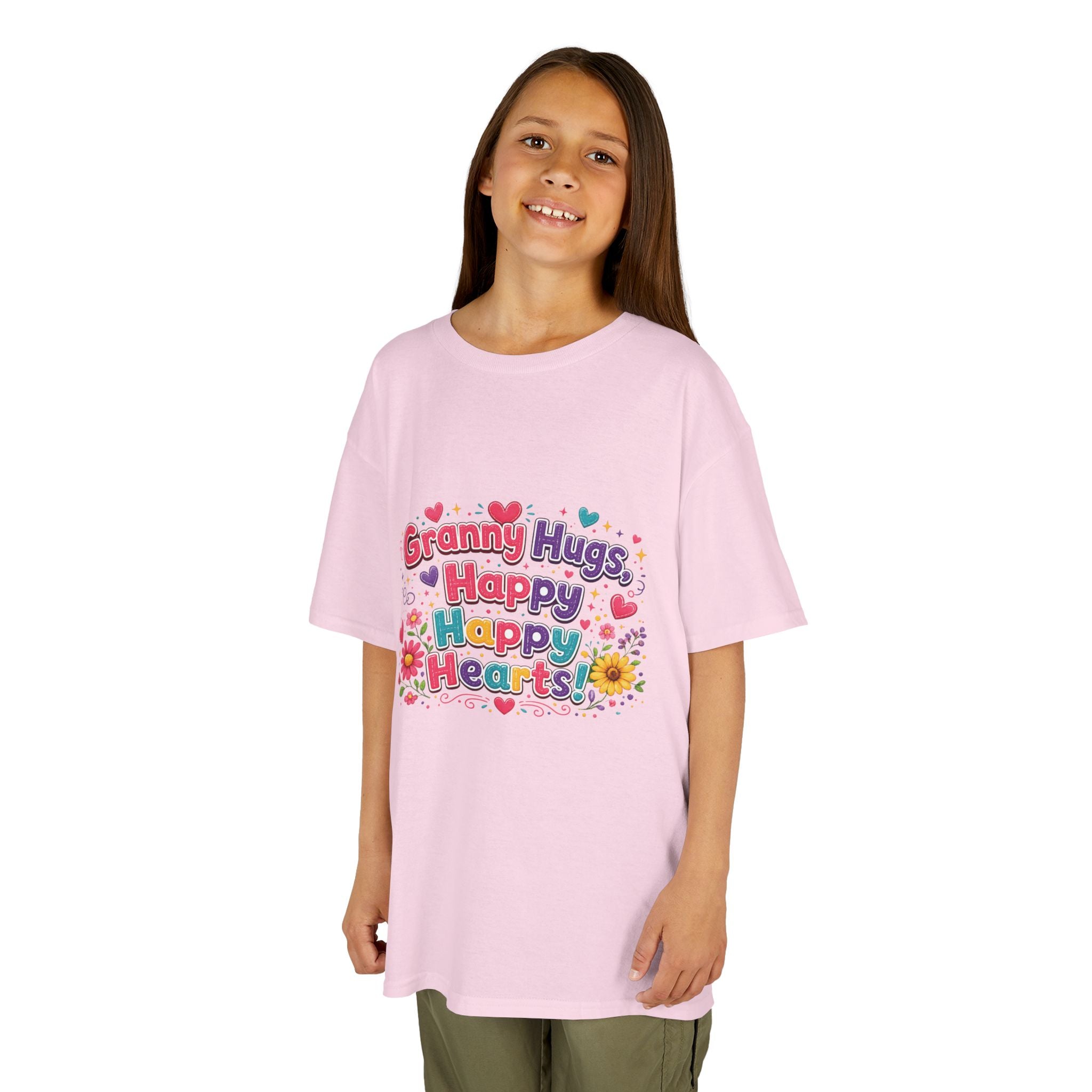 Granny Hugs Happy Hearts Kids Tee | Colorful Floral Kids Shirt