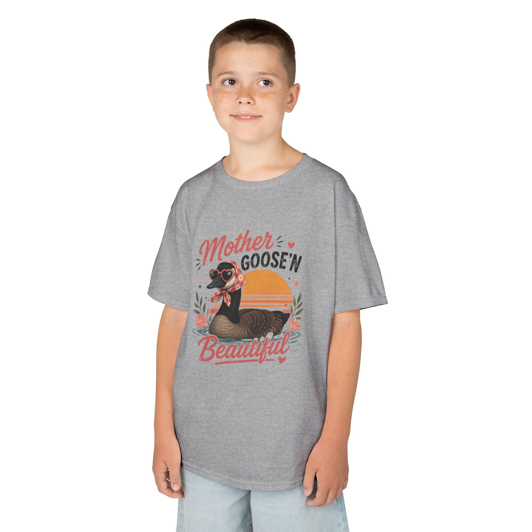 Kids Tee — "Mother Goose'n Beautiful" Cute Vintage Goose Graphic