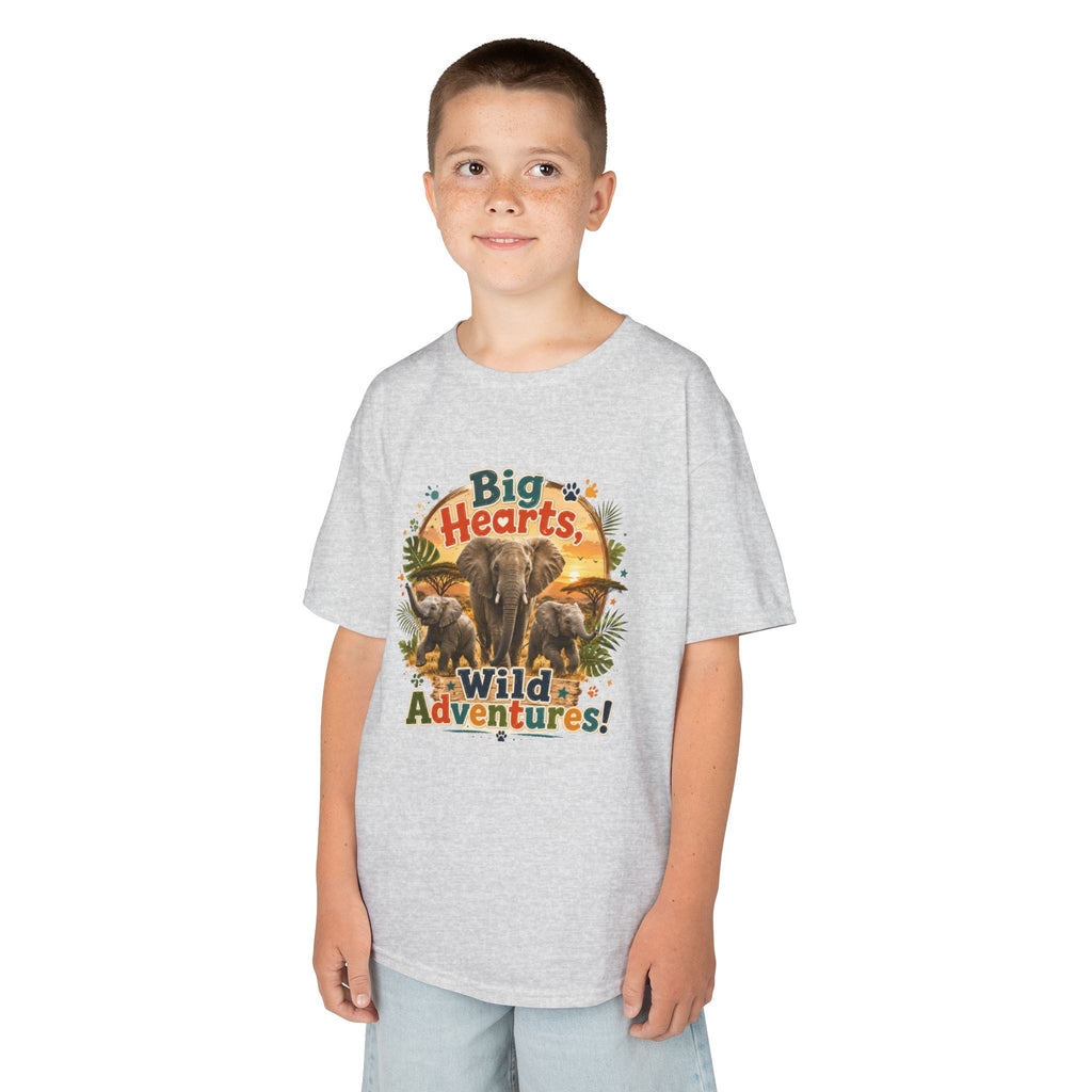 Kids T-Shirt — “Big Hearts, Wild Adventures!” Elephant Safari Shirt for Kids, Cute Animal Adventure Tee