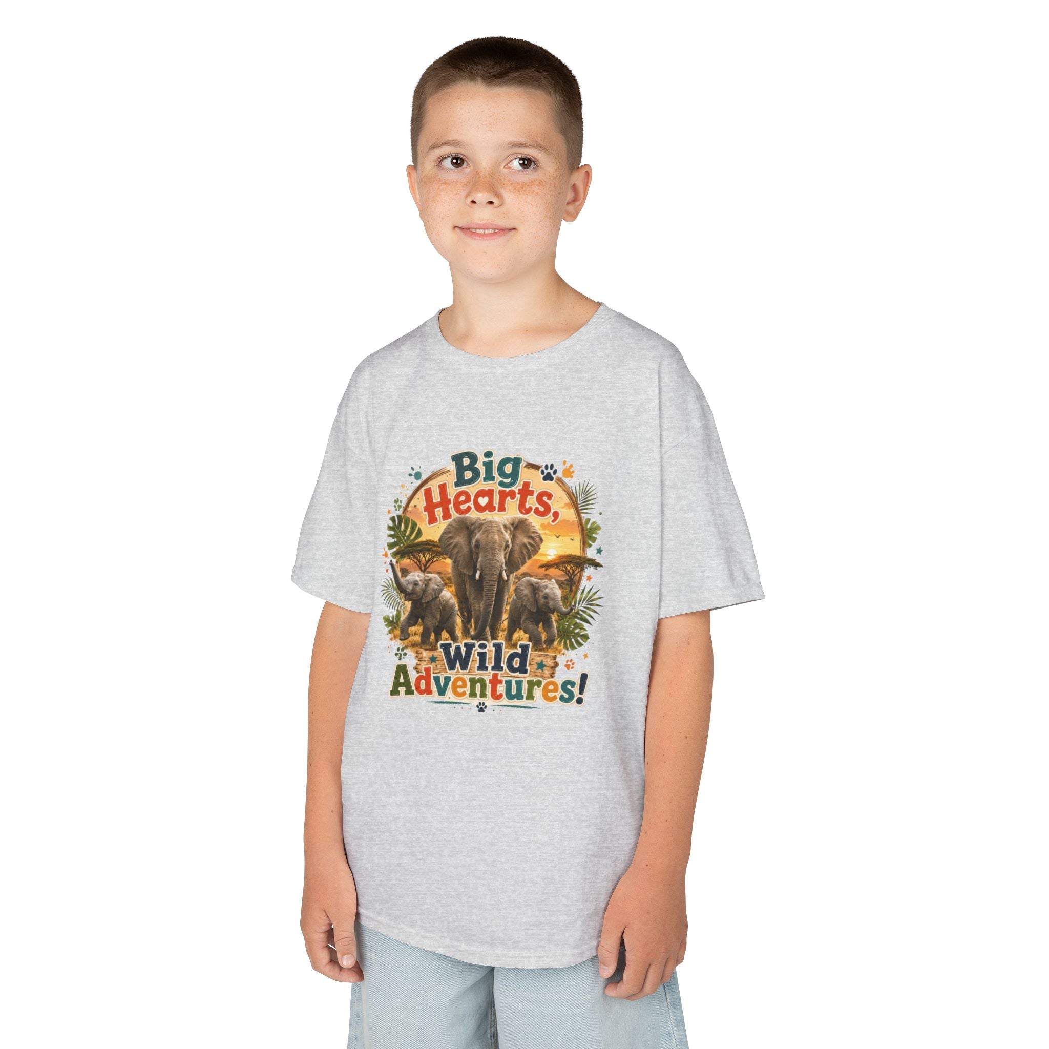 Kids T-Shirt — “Big Hearts, Wild Adventures!” Elephant Safari Shirt for Kids, Cute Animal Adventure Tee