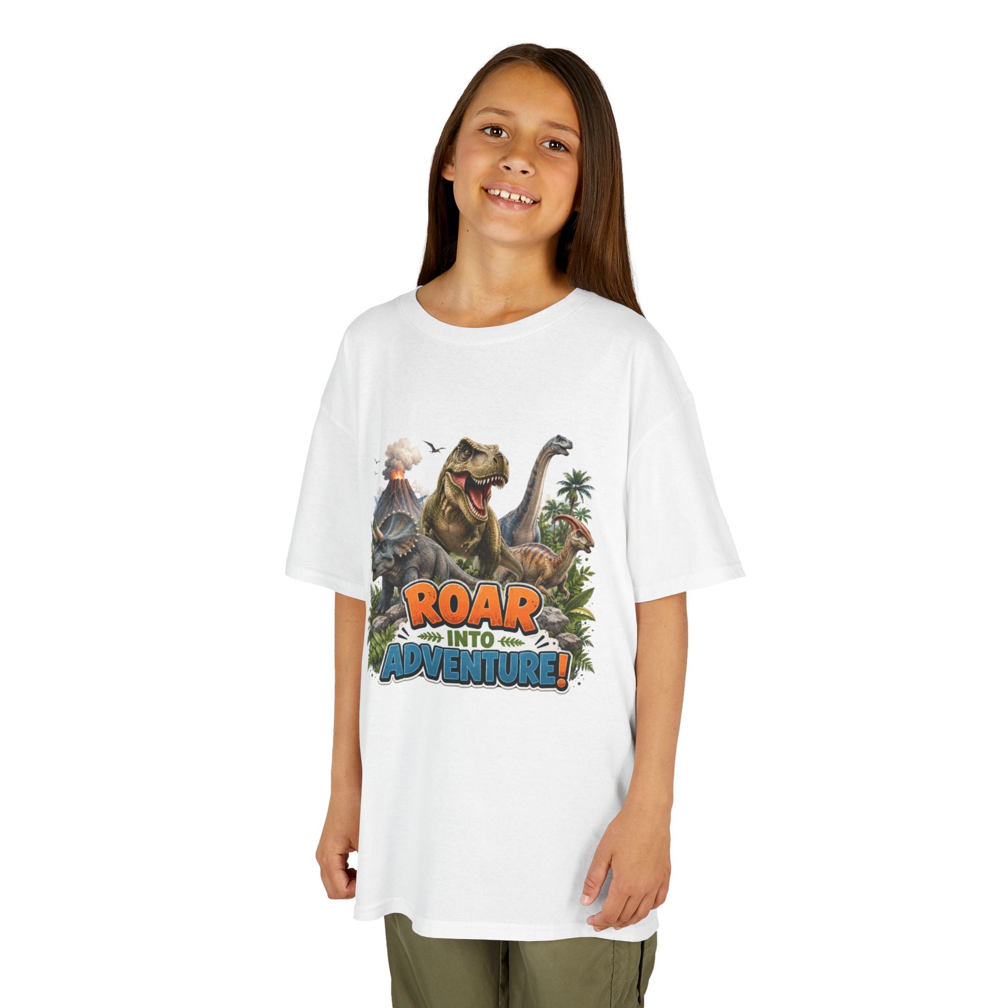 Kids Dinosaur Tee - "Roar Into Adventure" Graphic Shirt for Boys & Girls