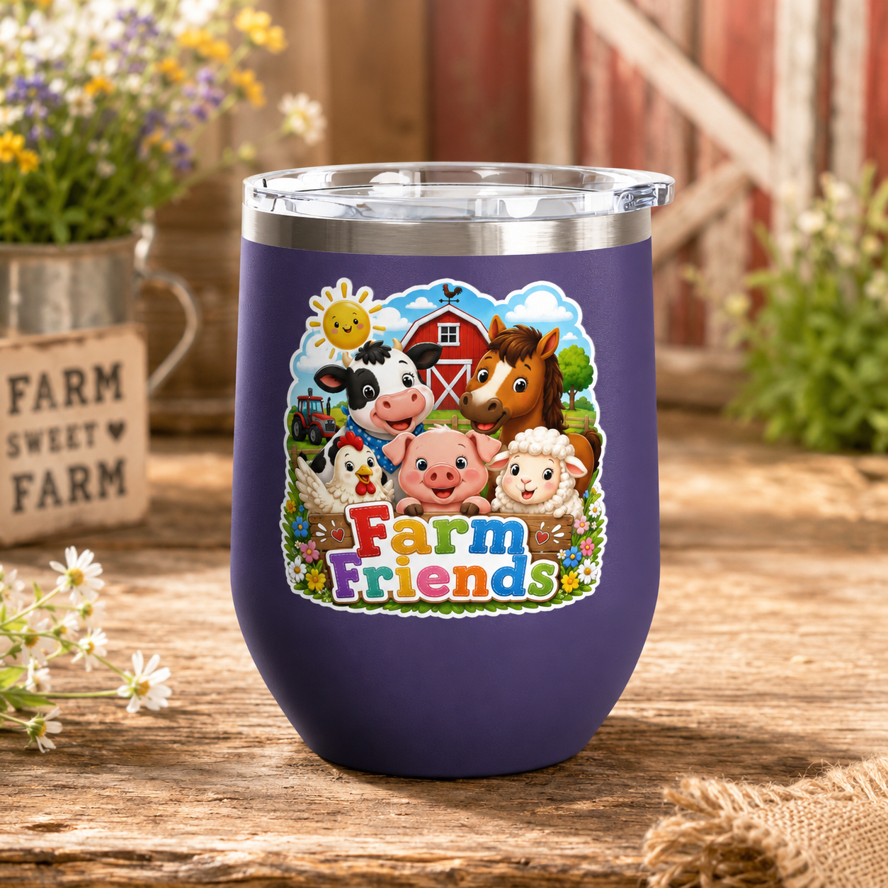 Farm Friends 12oz Tumbler — Cute Barnyard Animal Insulated Cup