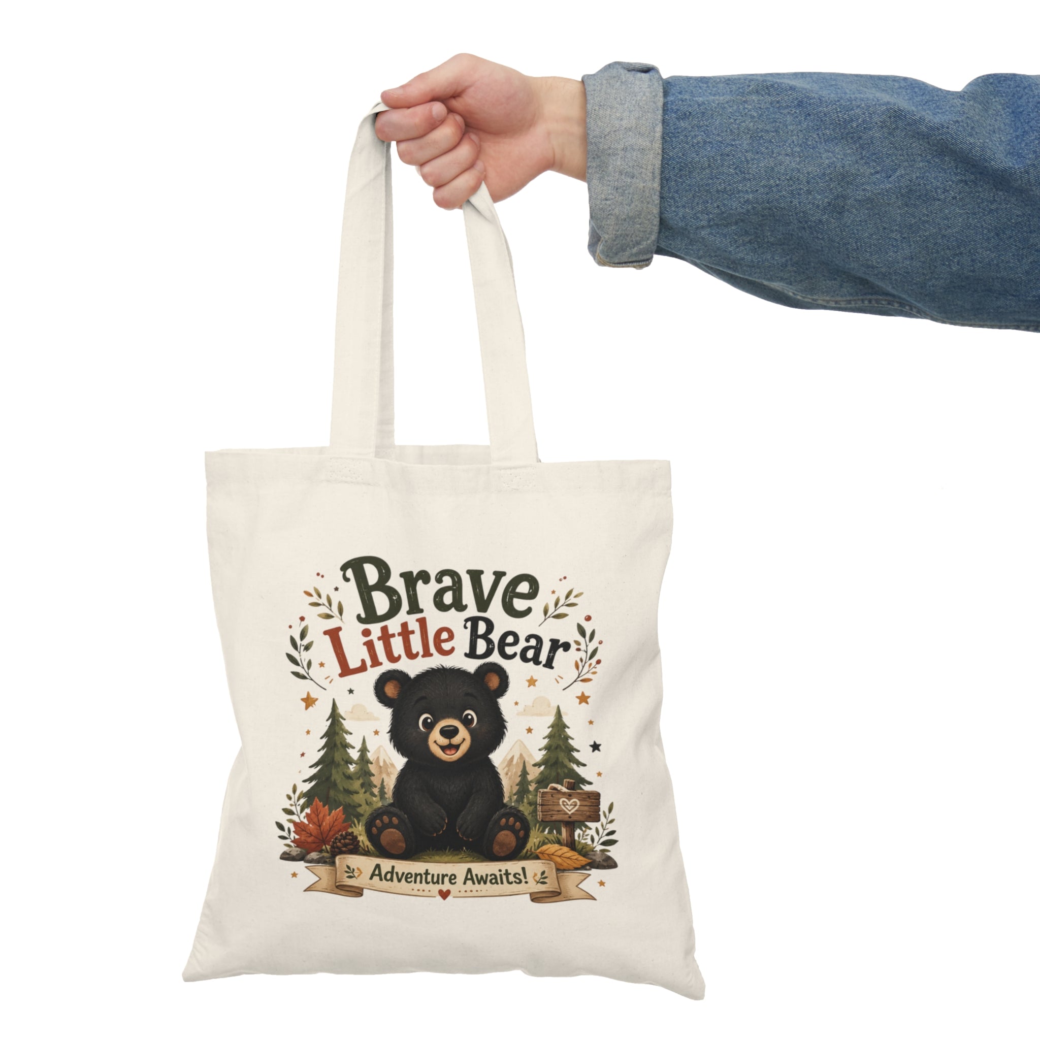 Brave Little Bear Tote Bag — Cute Kids Adventure Canvas Grocery Bag