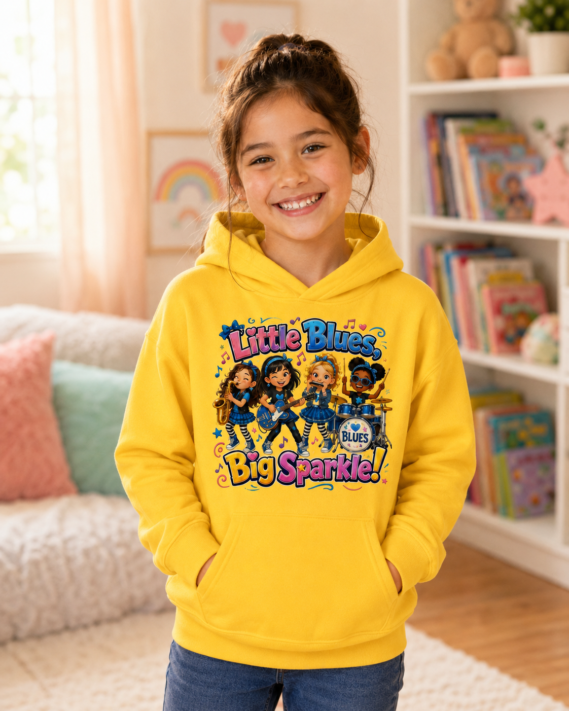 Little Blues Big Sparkle Kids Hoodie — Cute Girls Band Music Pullover