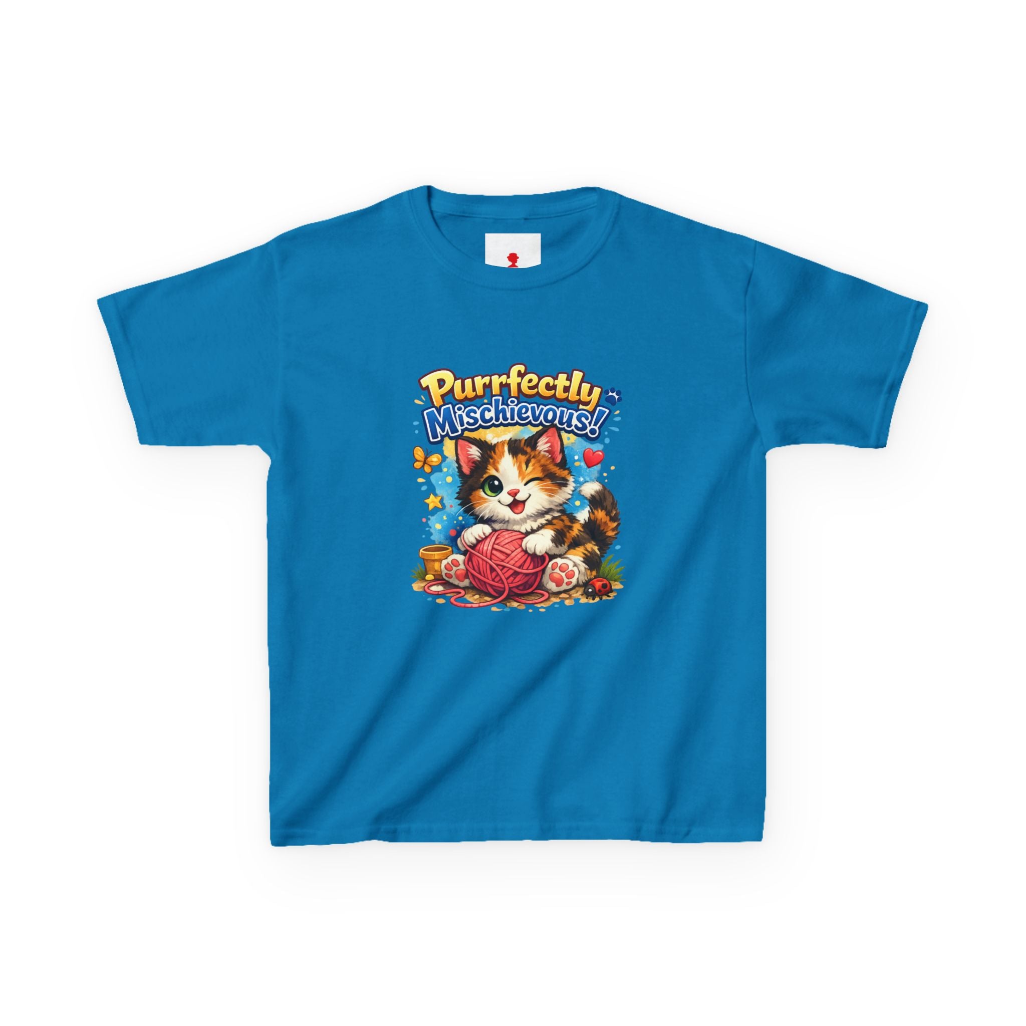 Kids T-Shirt — "Purrfectly Mischievous" Cute Kitten Playing with Yarn