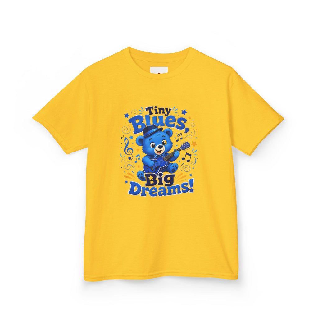 Kids Tee - "Tiny Blues, Big Dreams!" Cute Blue Bear Music Graphic